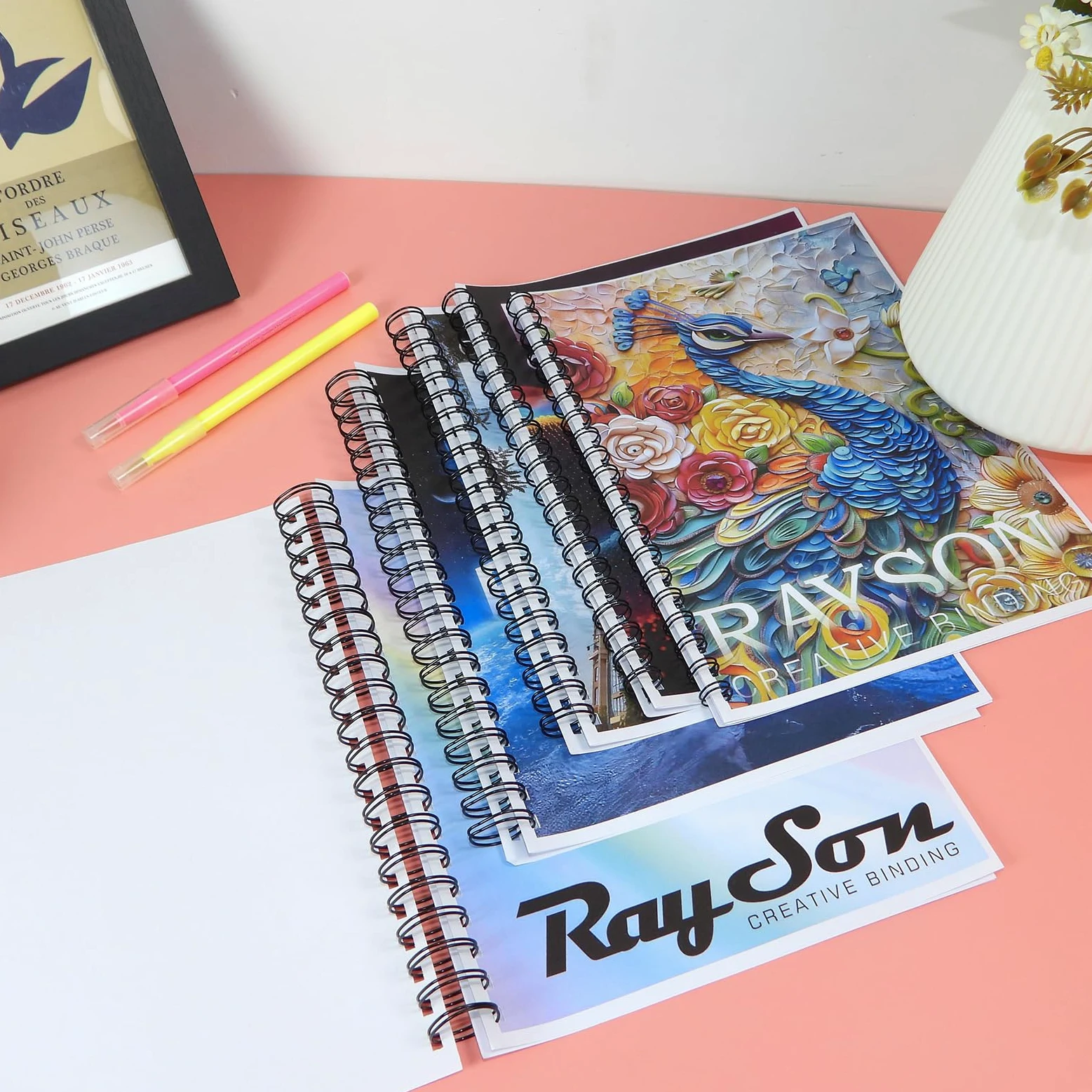 Rayson Fili per rilegatura a doppio anello, misure miste (9/16", 5/8", 3/4", 7/8", 1") 2:1, spine per rilegatura a filo 2:1, colore nero, confezione da 50