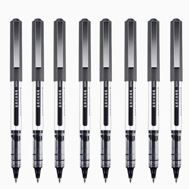 Penne a sfera, punta fine da 0,5 mm, inchiostro gel liquido, ad asciugatura rapida, per scuola, ufficio, scrittura (8 nero, tipo A)