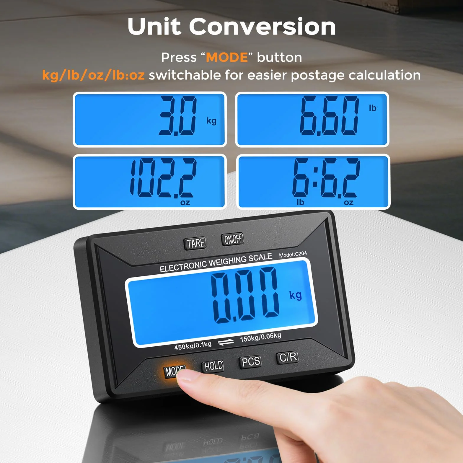 Bonvoisin Bilancia Postale Senza Fili 450kg/660lb con Display LCD Separato, Piattaforma Acciaio Inox, Doppia Alimentazione a Batterie & Rete, kg/lb/oz/lb:oz, Funzioni TARA/HOLD/COUNT (450kg GB)