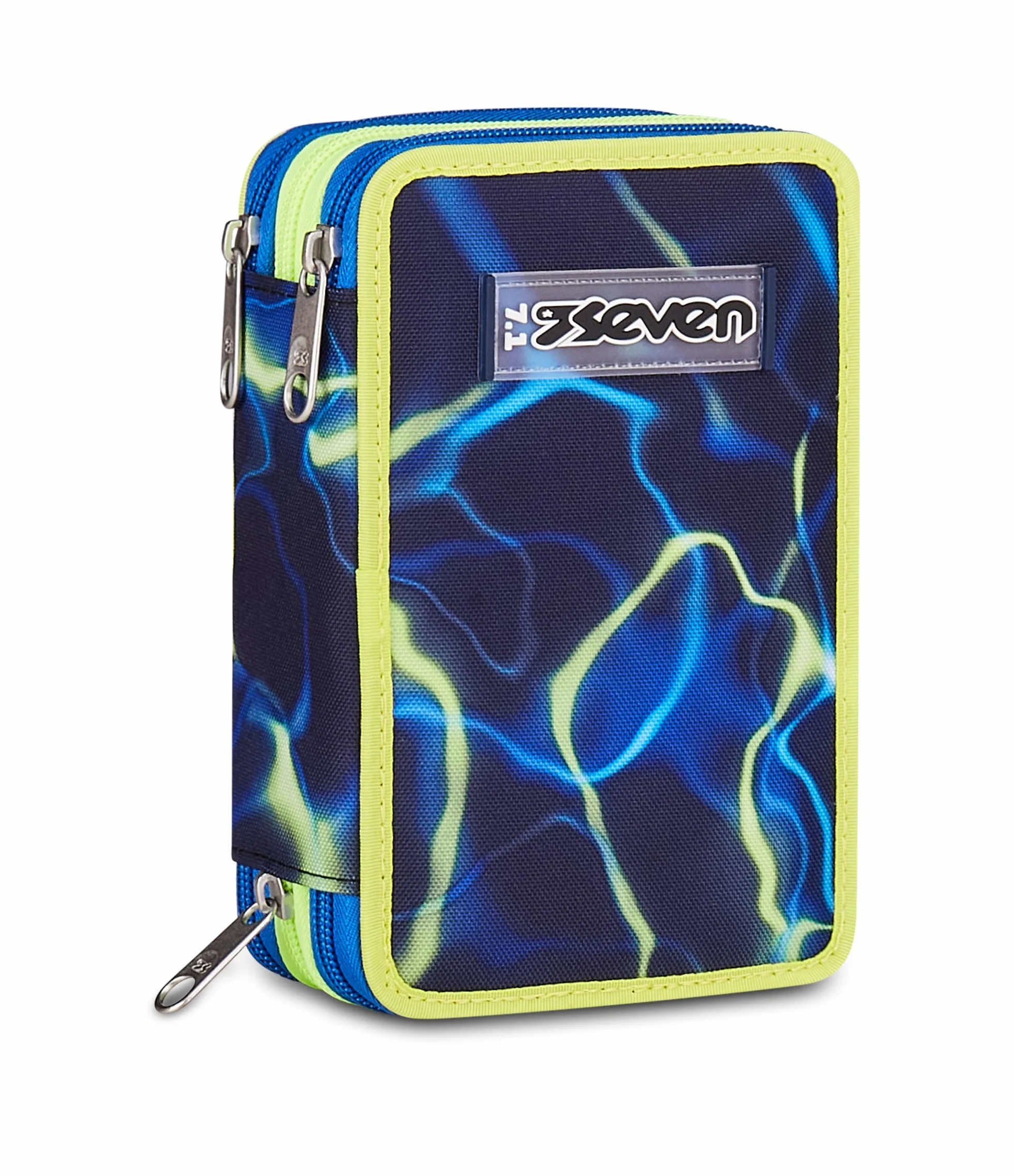 Seven Astuccio Scuola 3 zip ELECTRICVIBE BOY, Blu, Portapenne attrezzato, Triplo scomparto, 45 pezzi, Completo di penne, matite e colori, Accessori Zaino, Scuola elementare, Asilo, Per bambini