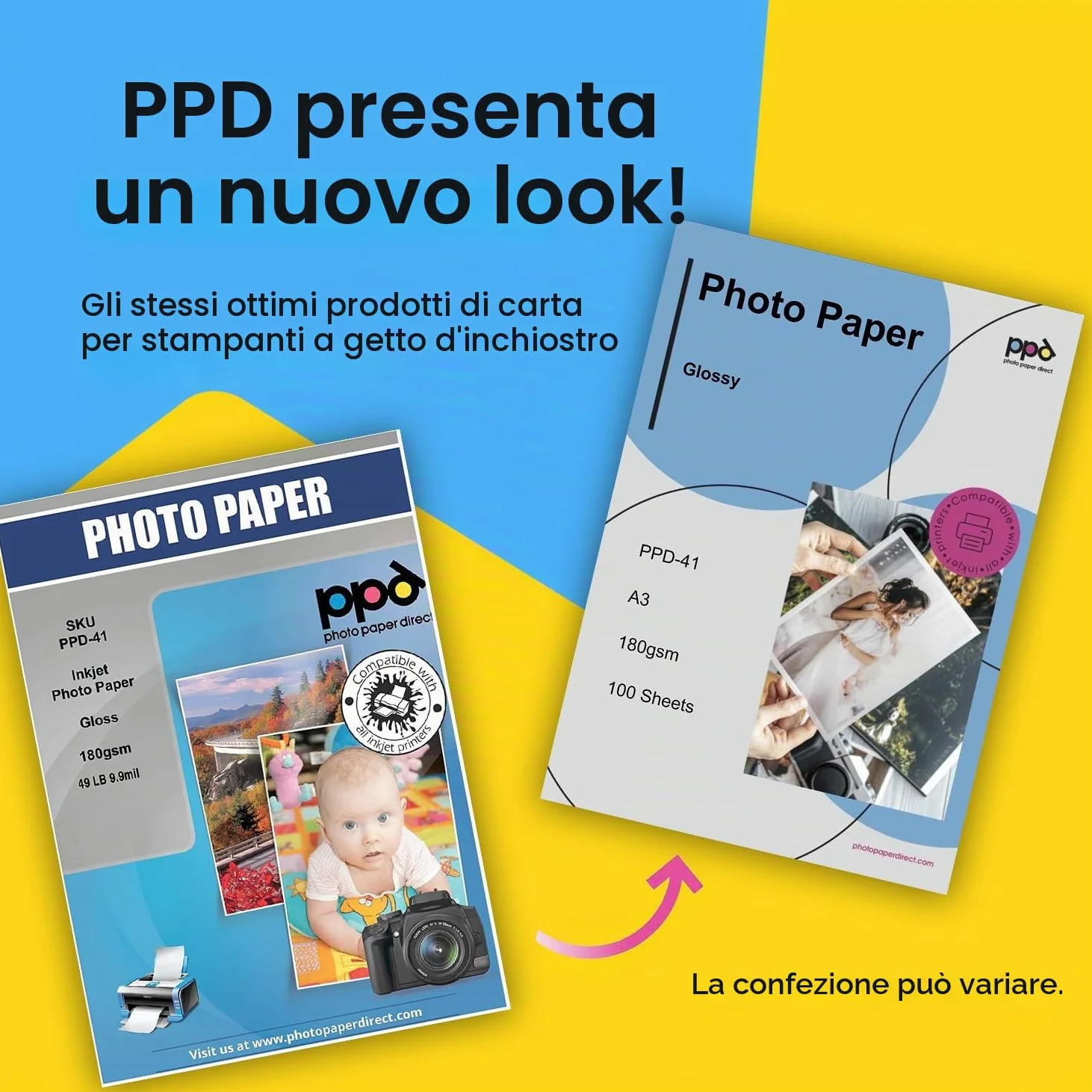 PPD A3 100 Fogli 180g Carta Fotografica Lucida Per Stampanti A Getto D’Inchiostro - PPD-41-100