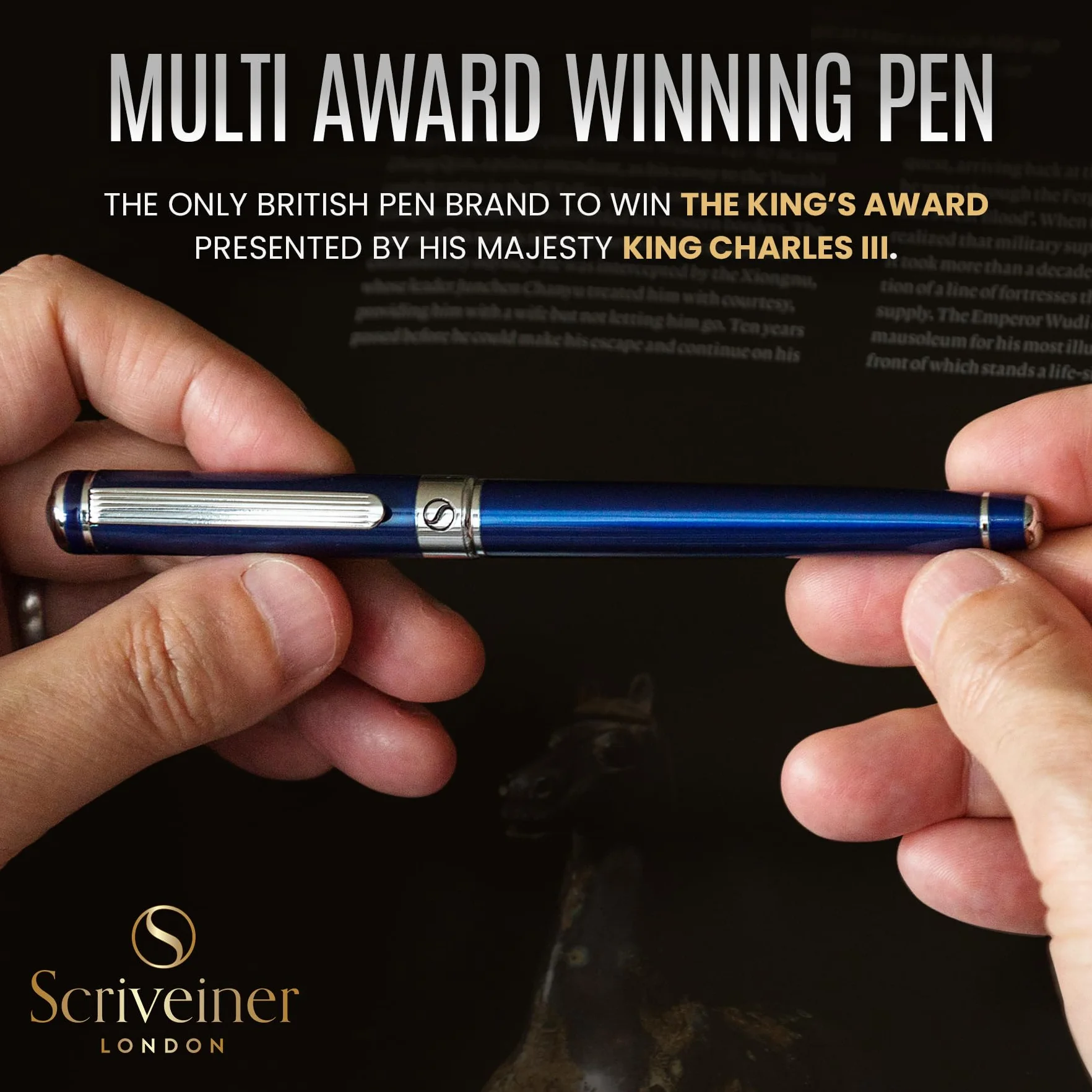 Scriveiner Midnight Blue Rollerball Pen, Laccata Blu Notte, Decori Cromati, Refill