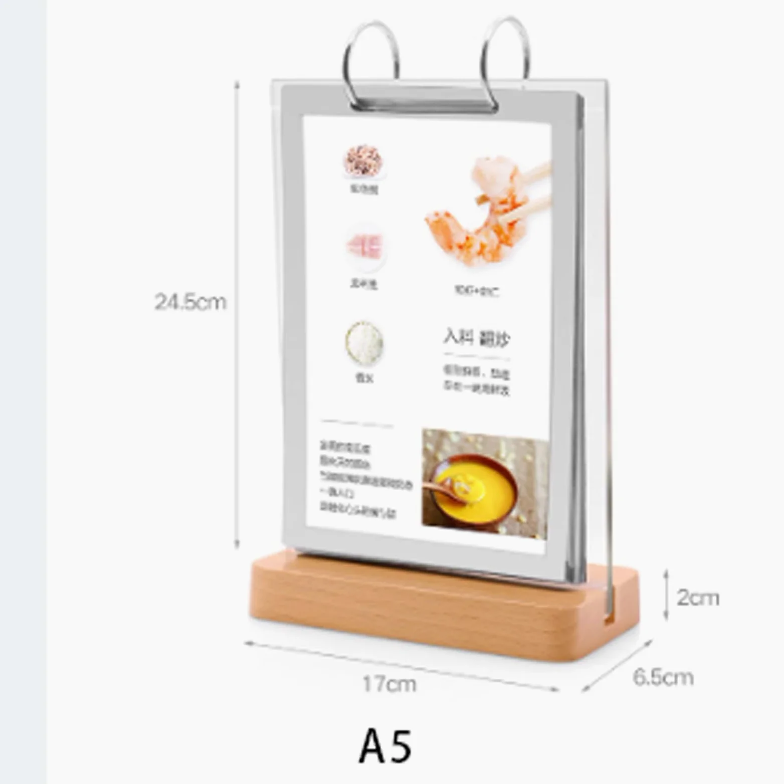 Espositore for menu a forma di T in acrilico e legno | Ristorante in acrilico trasparente e legno A4 A5 A6: espositore for menù a doppio lato a forma di T(Beech Wood,A4)