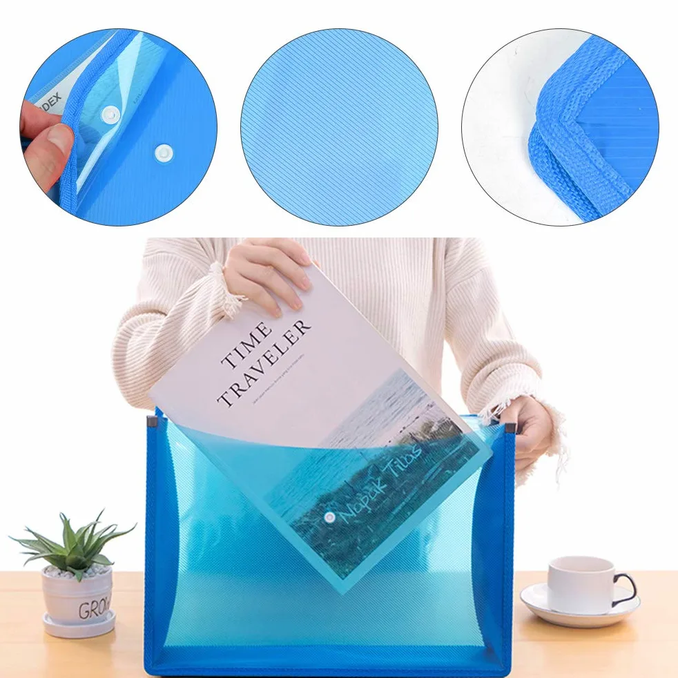 7 Pcs Cartelle Portadocumenti in Plastica con Bottone a Scatto, 36,5 * 28 cm, Impermeabile Trasparente Portafogli per Ufficio Scolastico