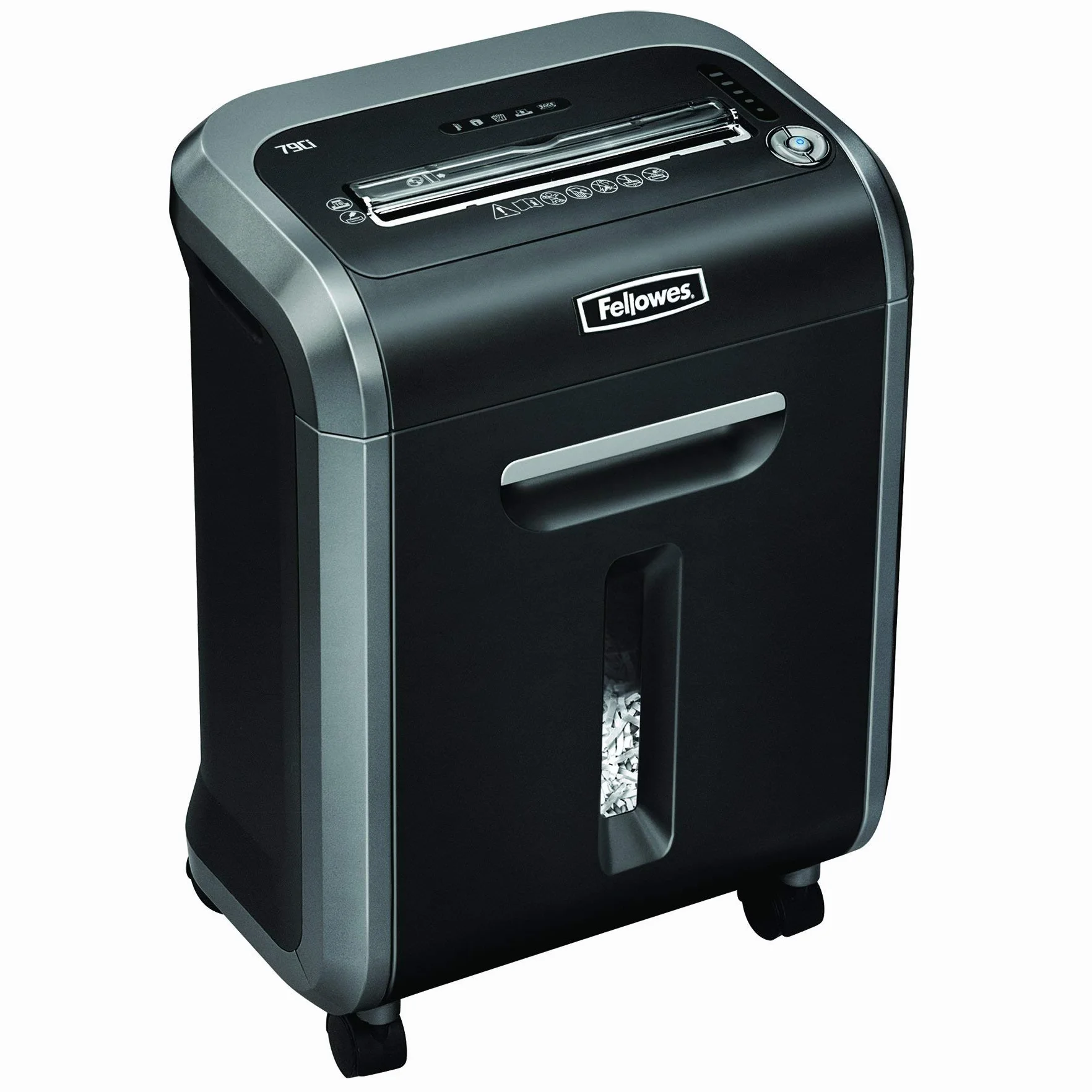 Fellowes distruggi documenti a frammento 79Ci, 16 fogli, per piccolo ufficio, da 1 a 3 utenti, cestino da 23 litri, distruggidocumenti con tecnologia Safesense e anti inceppamento, nero