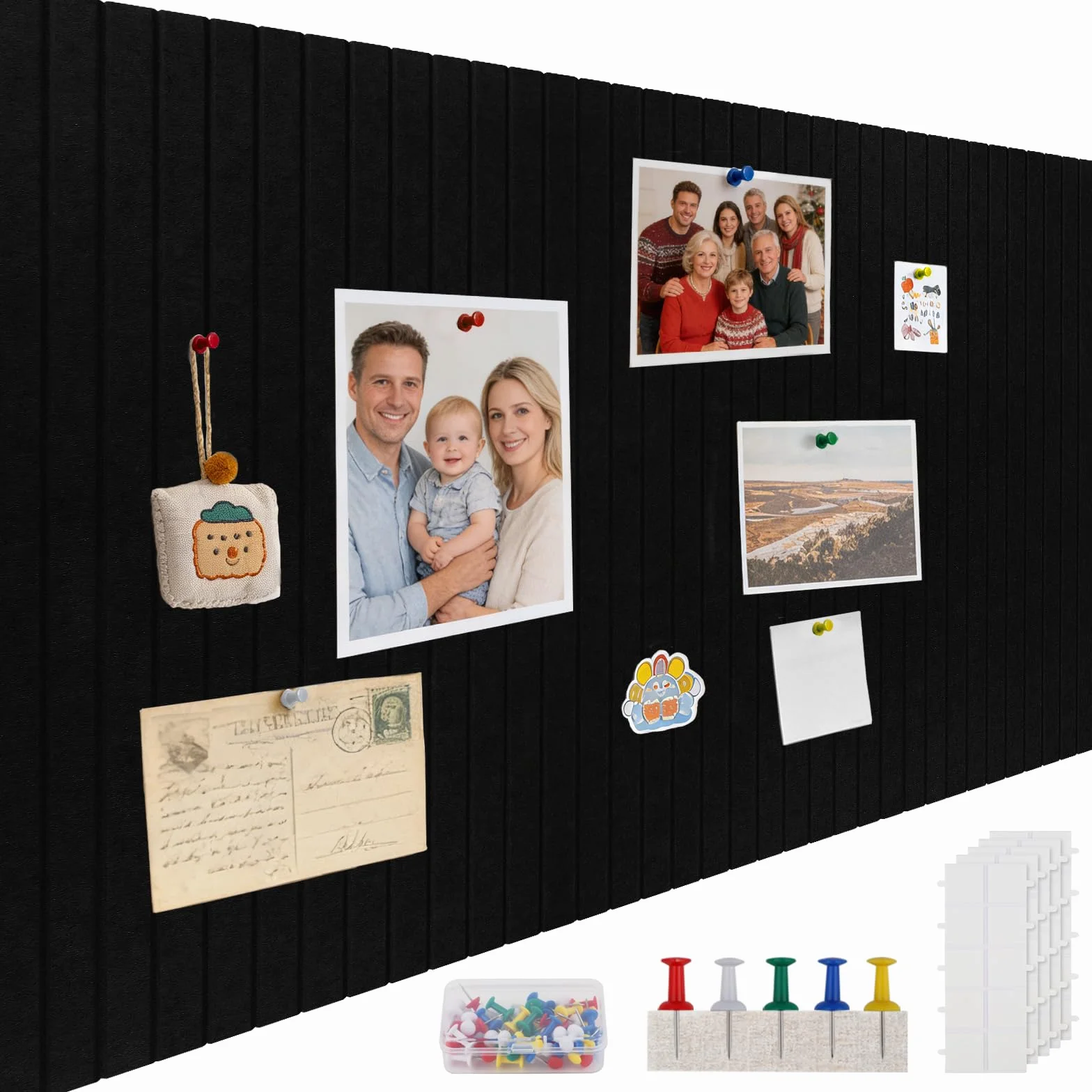 Bacheca Sughero 120 x 90 cm Bacheca Grande Autoadesiva Board in Feltro Lavagne Decorative per Ufficio, Casa e Cameretta dei Bambini Foto, Promemoria Nero