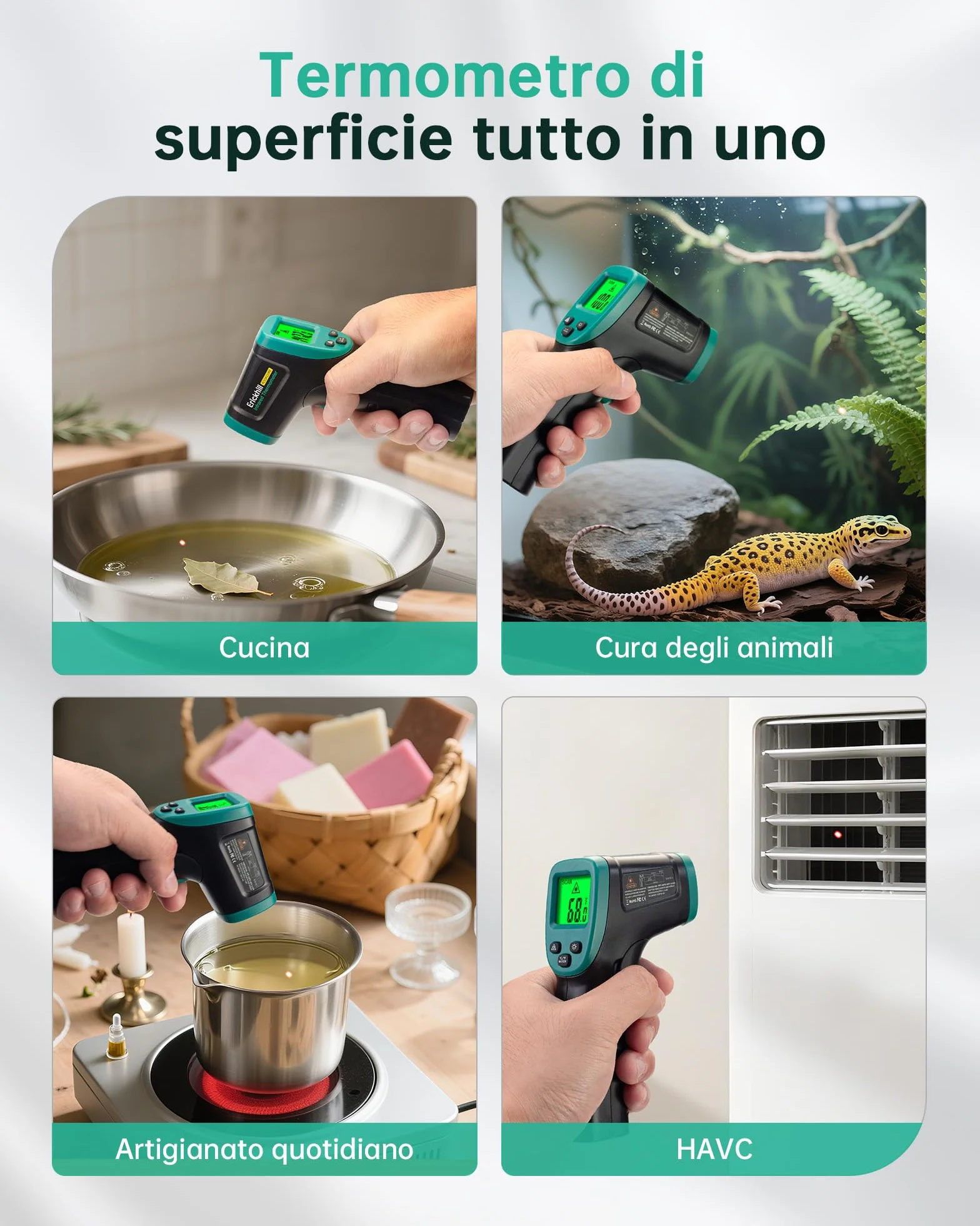 ERICKHILL Termometro a infrarossi -50°C ~ 600°C laser senza contatto con emissività regolabile