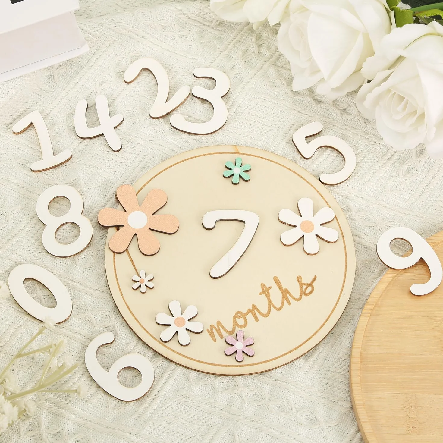 Biglietti Mensili per Bambini Carte Mensili in Legno Stile Floreale Cartello Ricordo Neonato 11 Numeri
