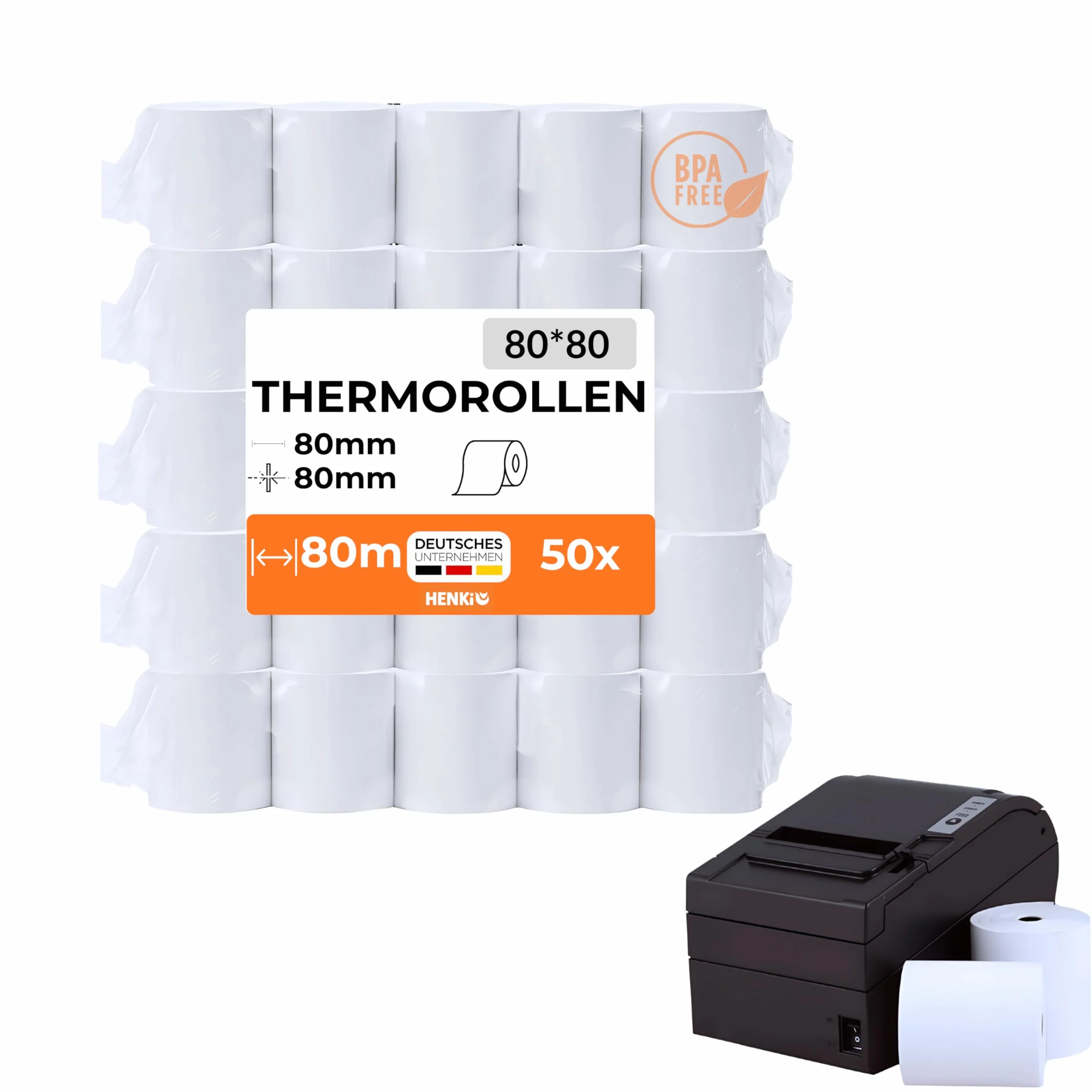 Rotoli di carta termica 80 mm x 80 m x 12 mm, rotoli di carta termica per registratori di cassa, senza BPA (50)