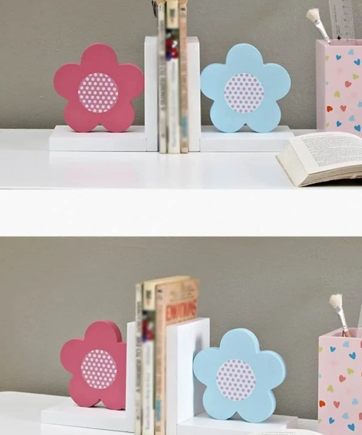Reggi Libri, Fermalibri Reggilibri Moderni Con Fiori Pastorali Fermalibri In Legno Regalo Supporti Per Libri Antiscivolo Per La Casa Ufficio Casa Scrivania(B)