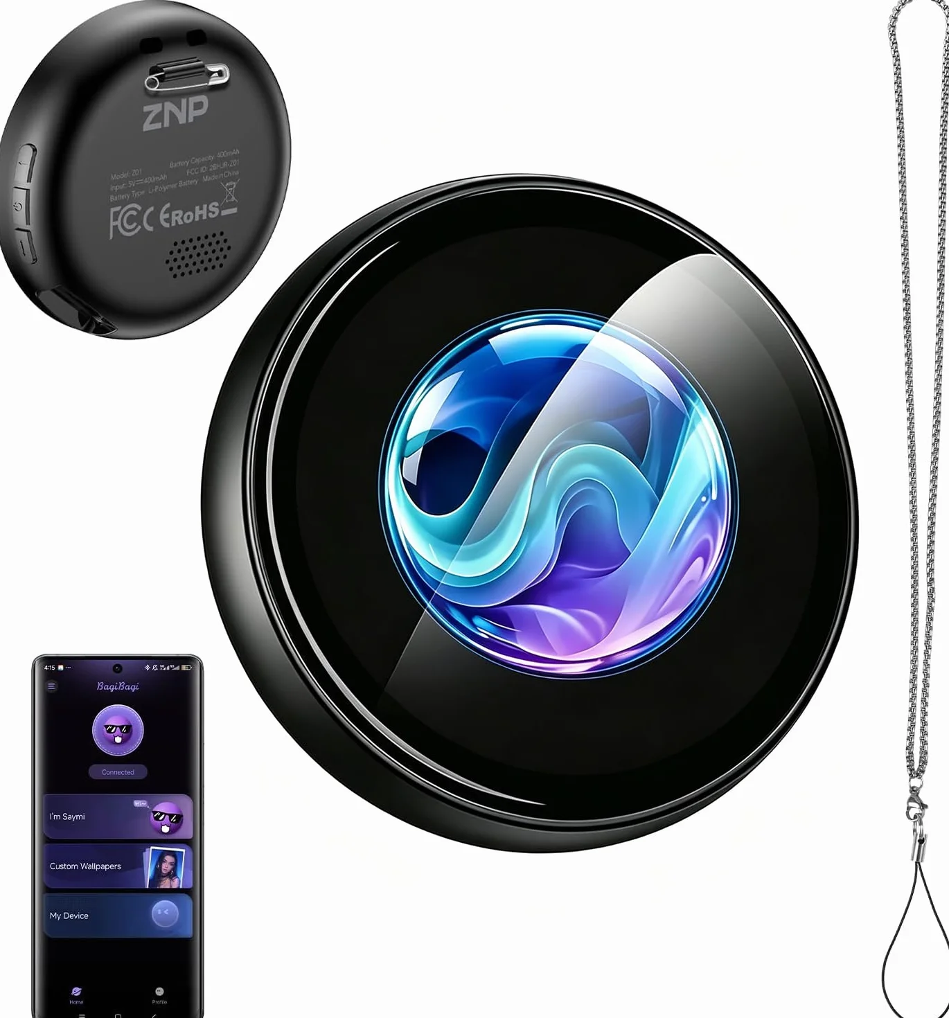 AI Badge Traduttore Simultaneo Vocale con 60 lingue in tempo reale, Smart E-Badge portatile con schermo LCD HD, Bluetooth 6.0, traduttore vocale per viaggi, affari
