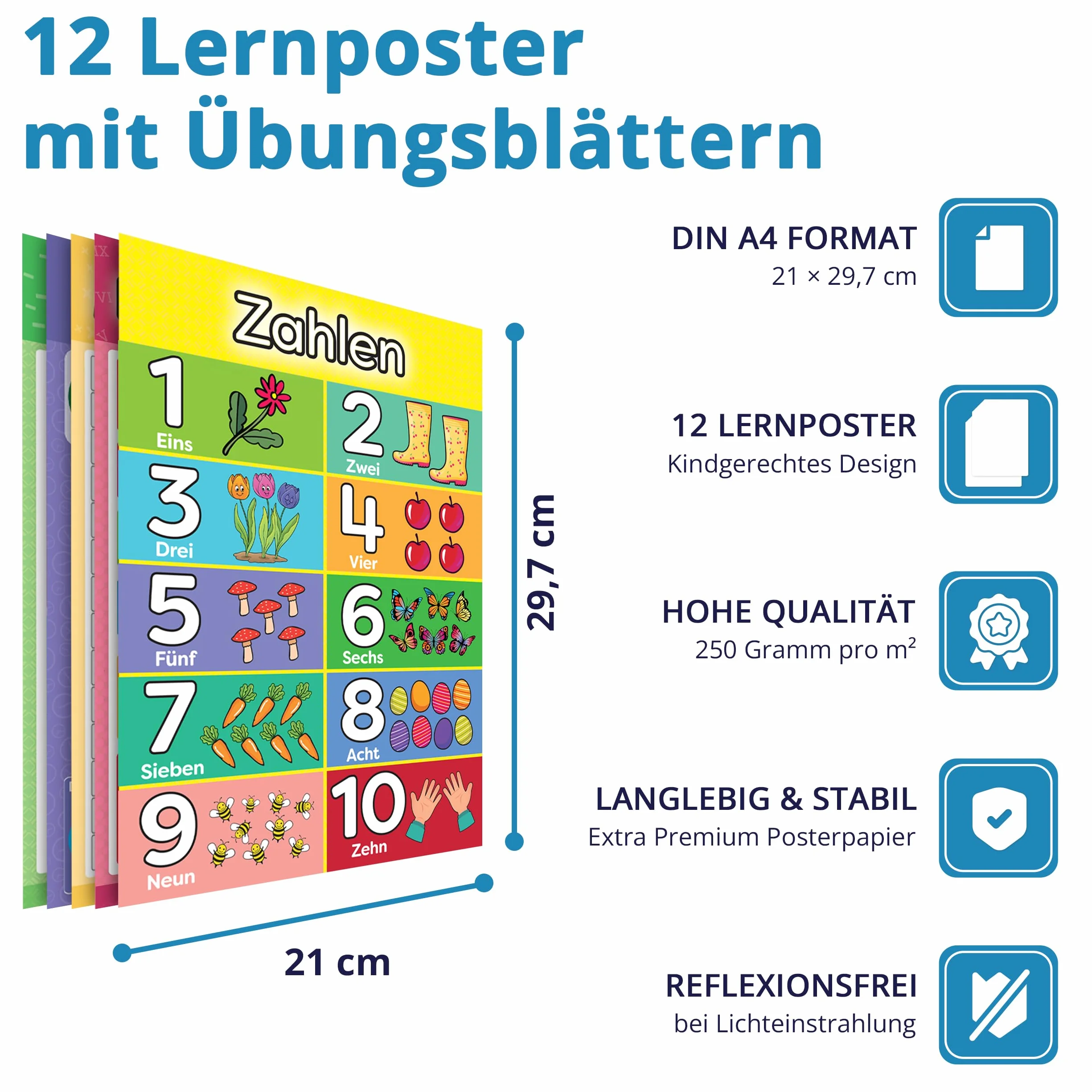 LOGIJO® 12 poster educativi Montessori Matematica A4 satinato apprendimento numeri calcoli base