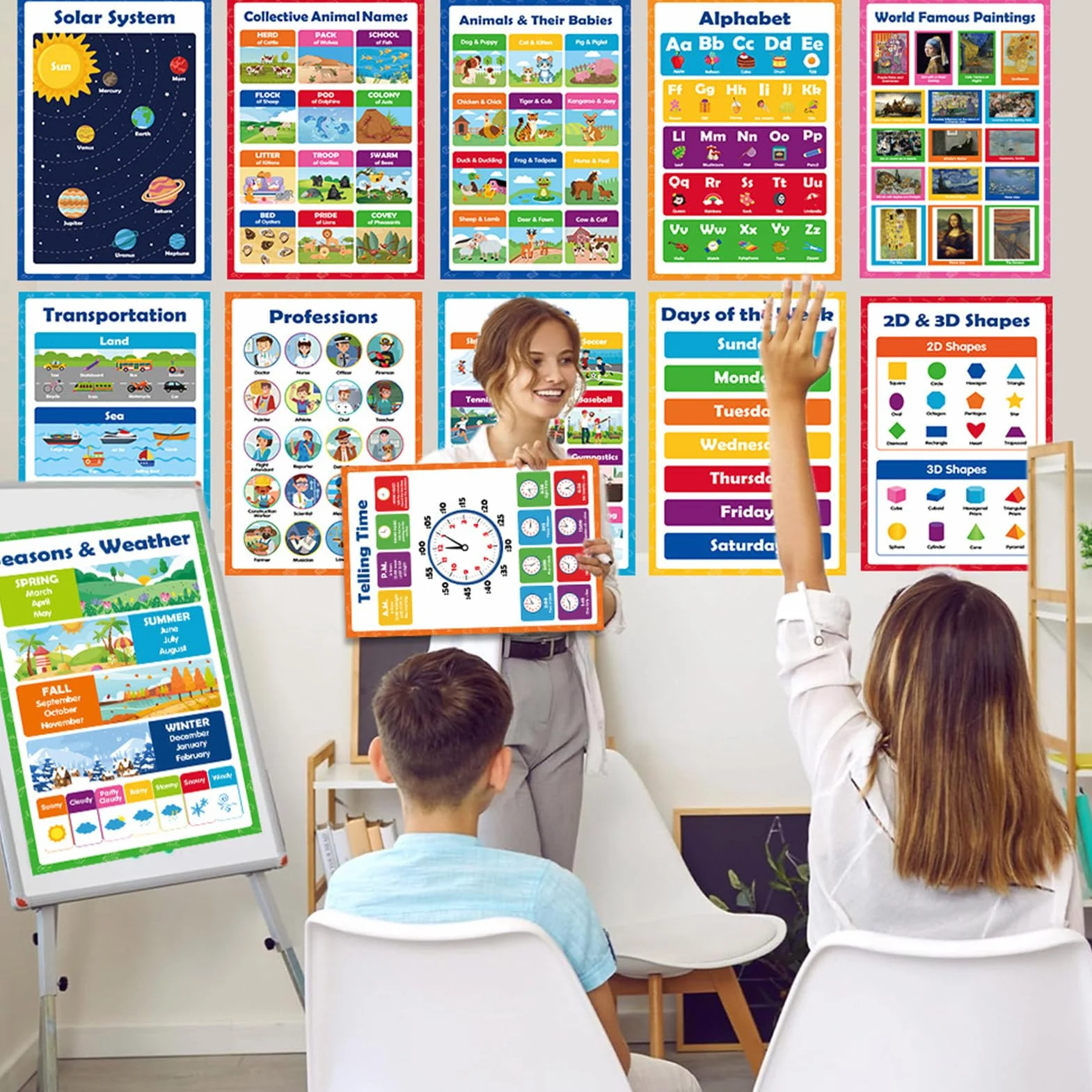 Poster educativi 20 fogli apprendimento interattivi riutilizzabili 42x28cm carta colori vivaci aula scuola materna