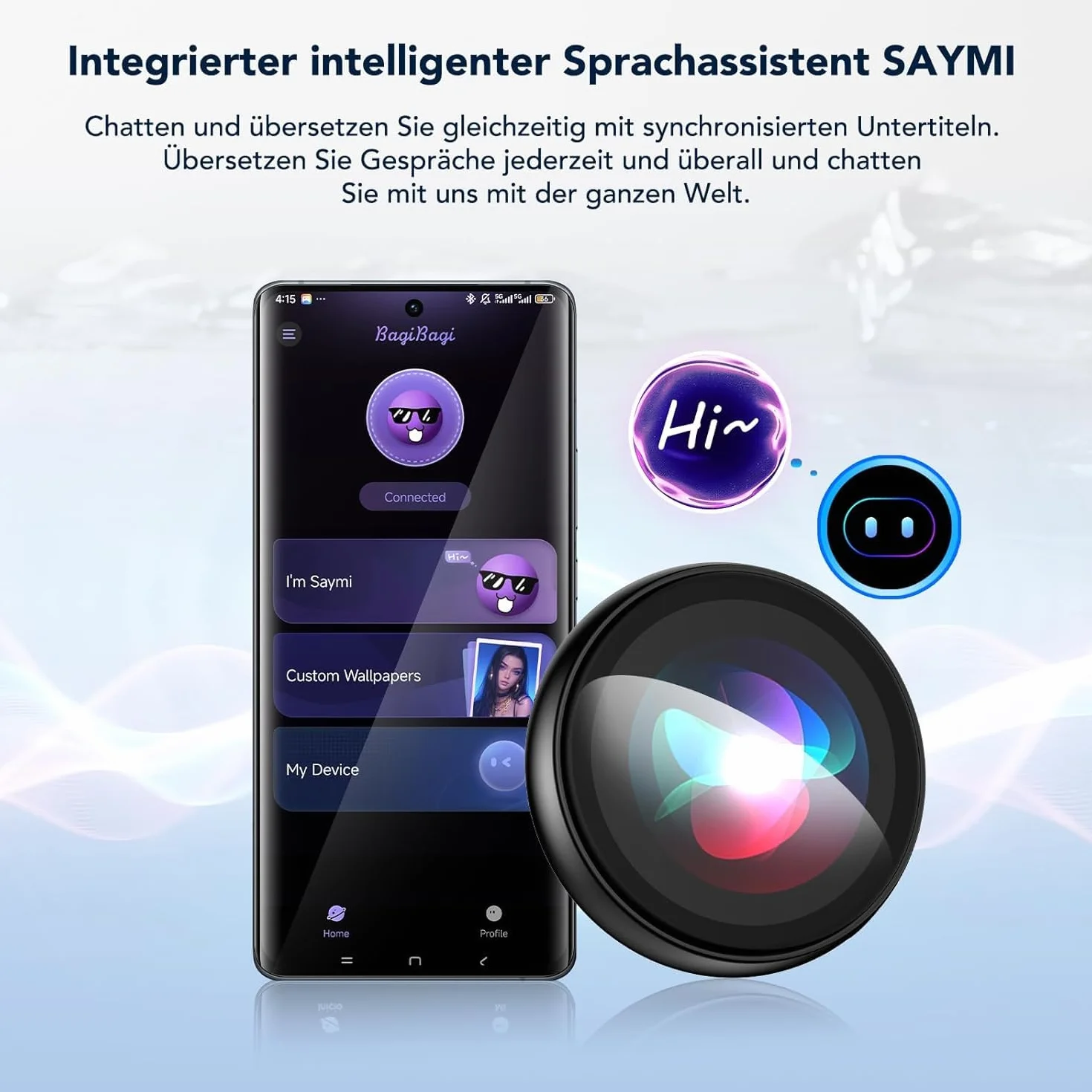 AI Badge - Traduttore vocale con 60 Lingue in Tempo Reale, Smart E-Badge Portatile con Schermo LCD HD, Bluetooth 6.0, traduttore vocale per Viaggi, Affari