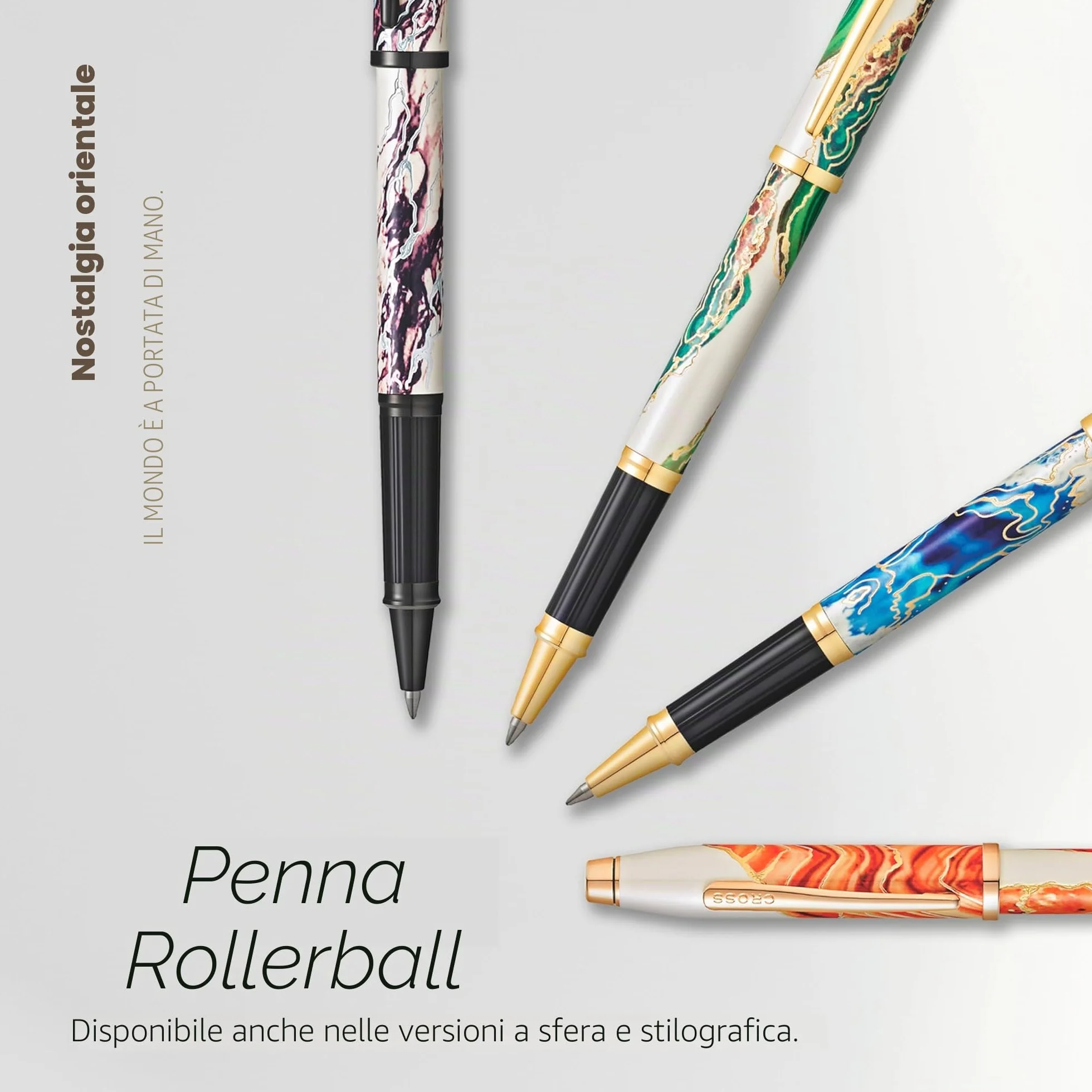 CROSS Wanderlust - Penna roller ricaricabile con tappo a scatto, in metallo, con appuntamenti placcati oro 23 carati, punta a sfera media, include confezione regalo premium e cartuccia nera, 1