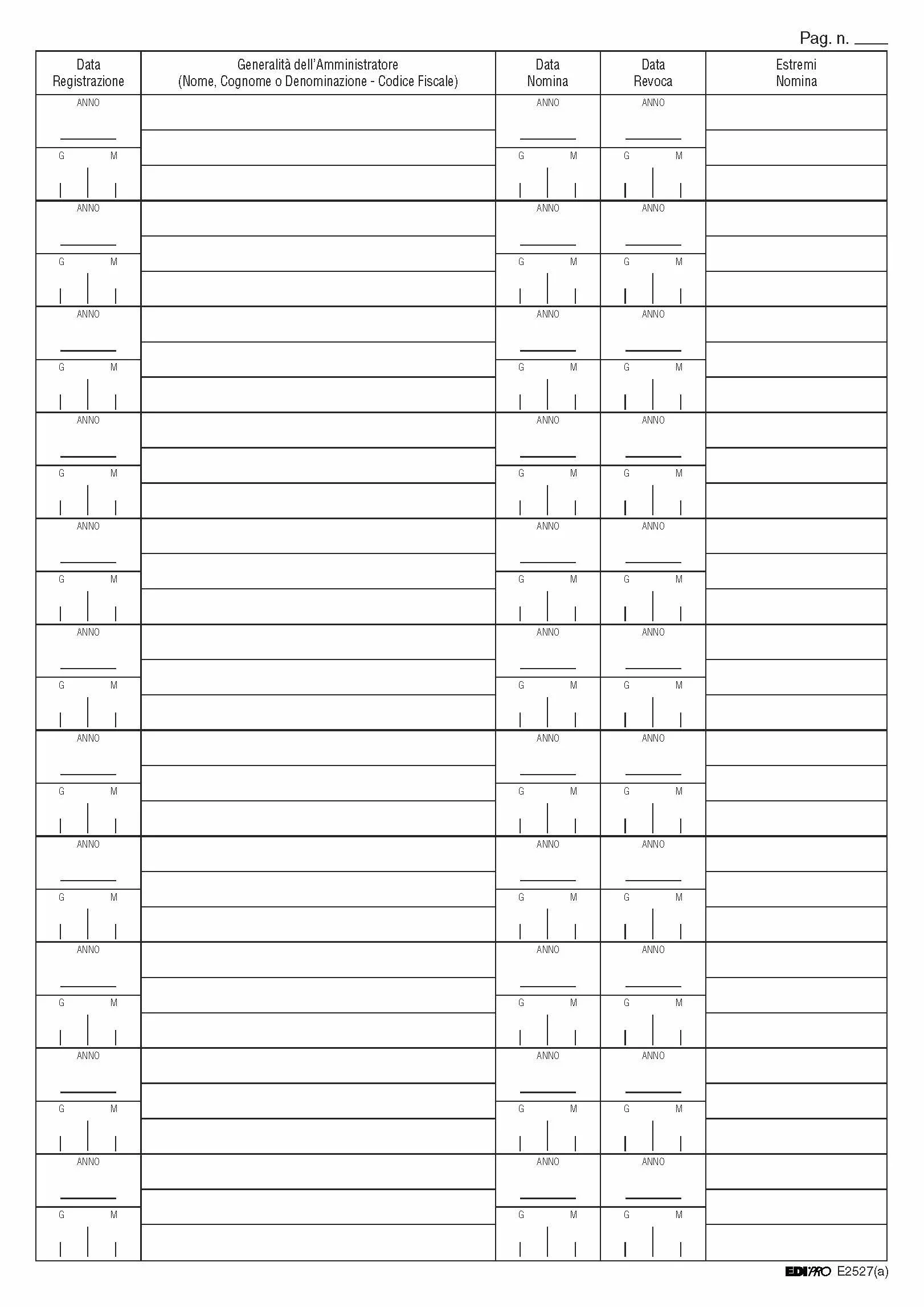 Registro di nomina e revoca amministratori 16 pagine f.to 29,7x21