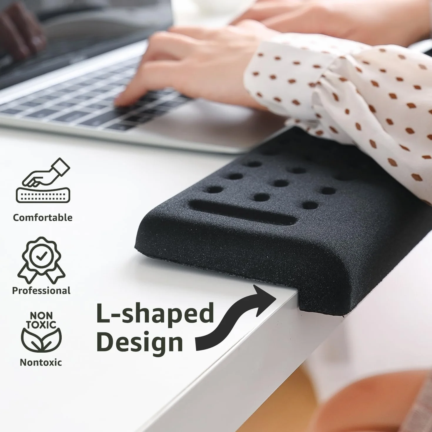 Memory Foam L-Desk Support Set 2-Pack Wrist Palm Arm Elbow Rest Non-Slip 30x10cm