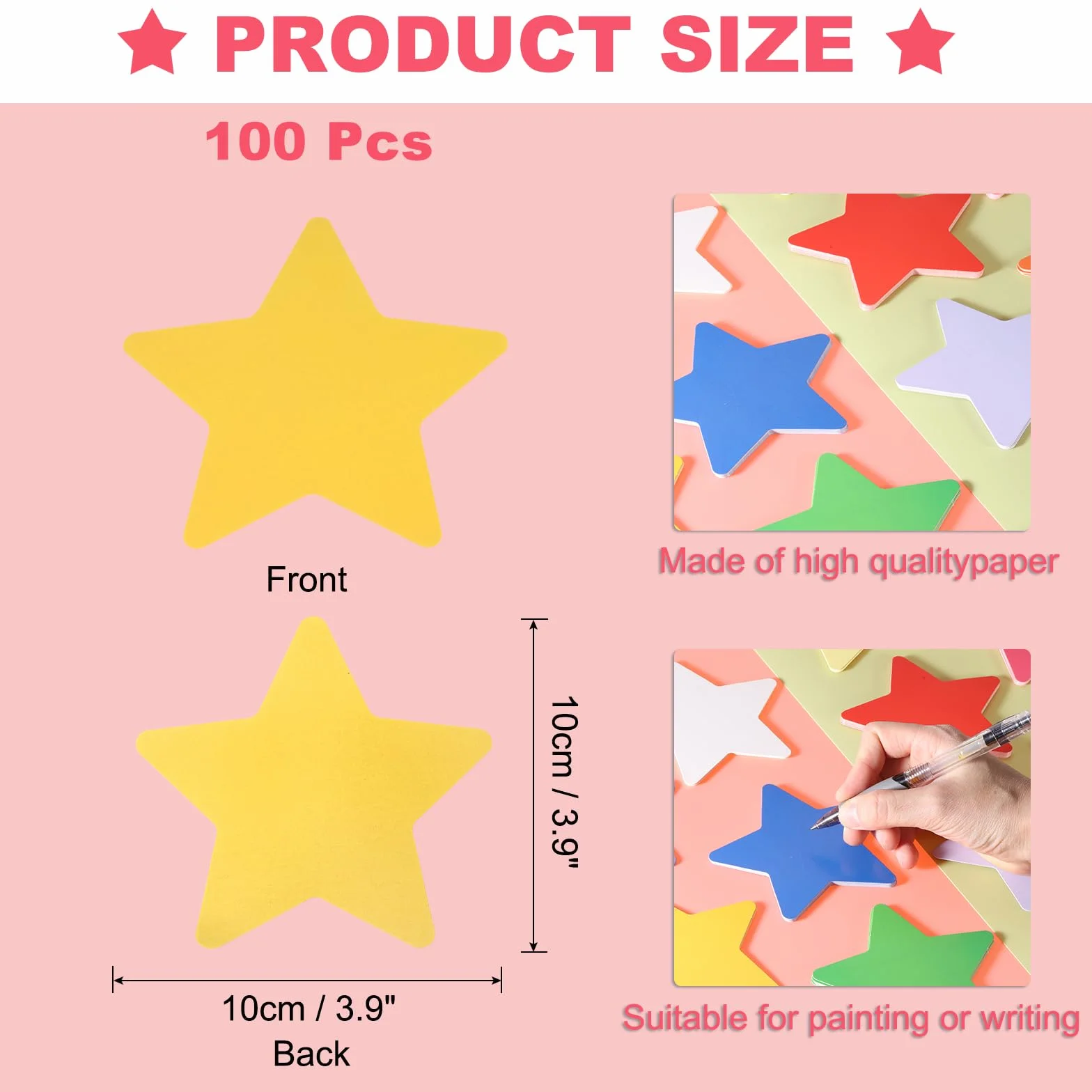 100 Pcs Ritagli A Forma Di Stella, 3.9 x 3.9 Inch Carte Di Carta Per Progetti Fai Da Te, Giallo