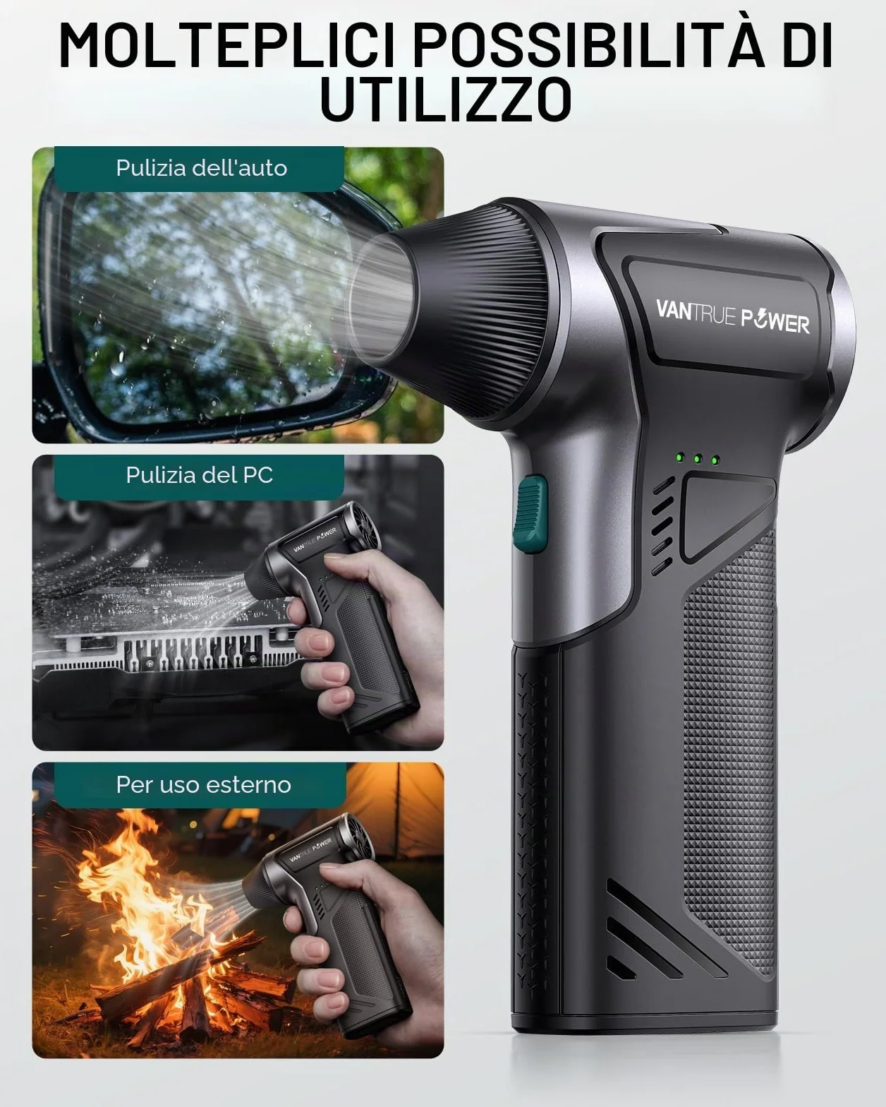 T150 Soffiatore d'aria wireless ad alta velocità, 110.000 RPM, potente ad aria compressa con 3 livelli – Soffiatore/aspiratore a batteria per PC, auto, casa ed esterni