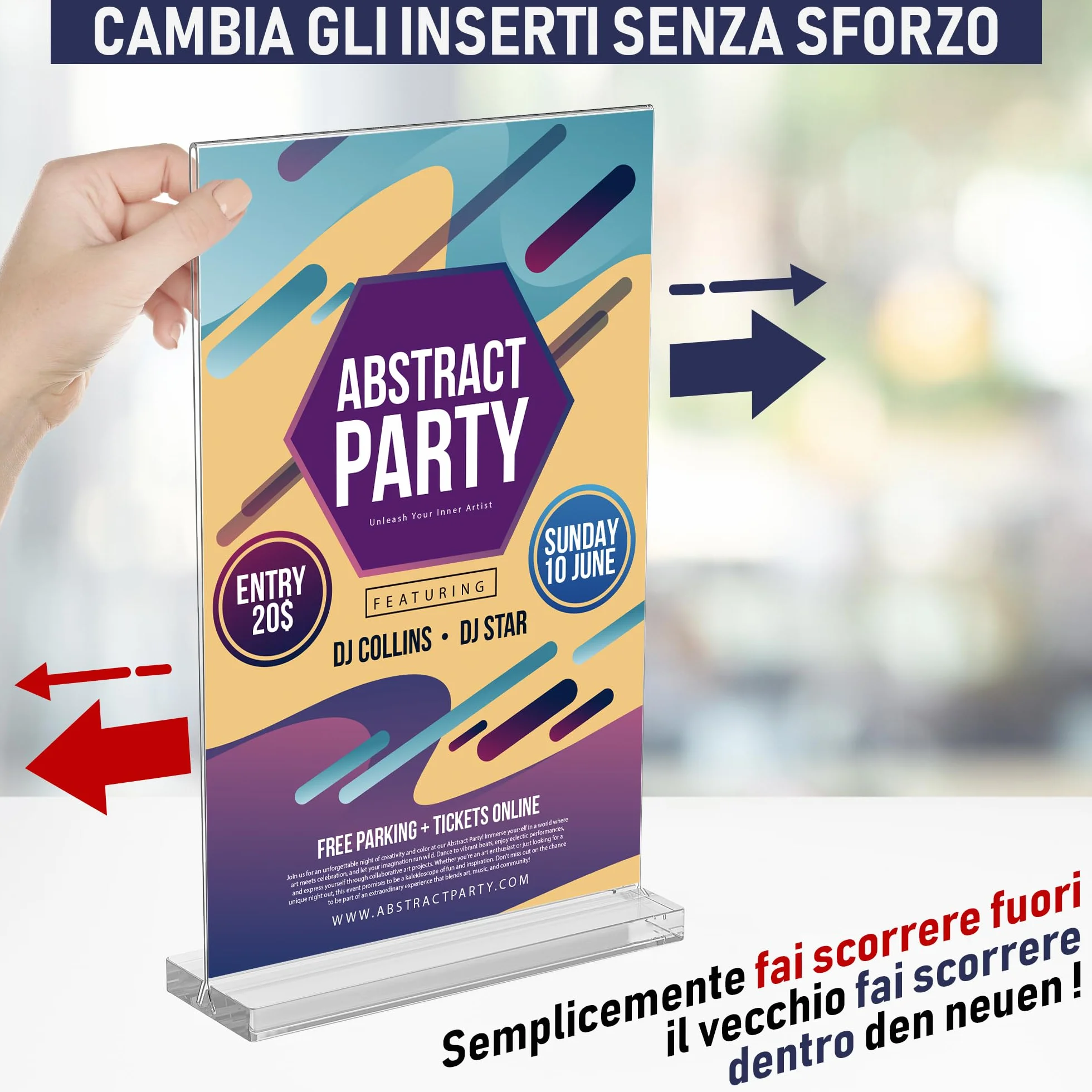 Porta cartelli in acrilico A4 confezione da 6 espositori bifacciali bordi lucidi