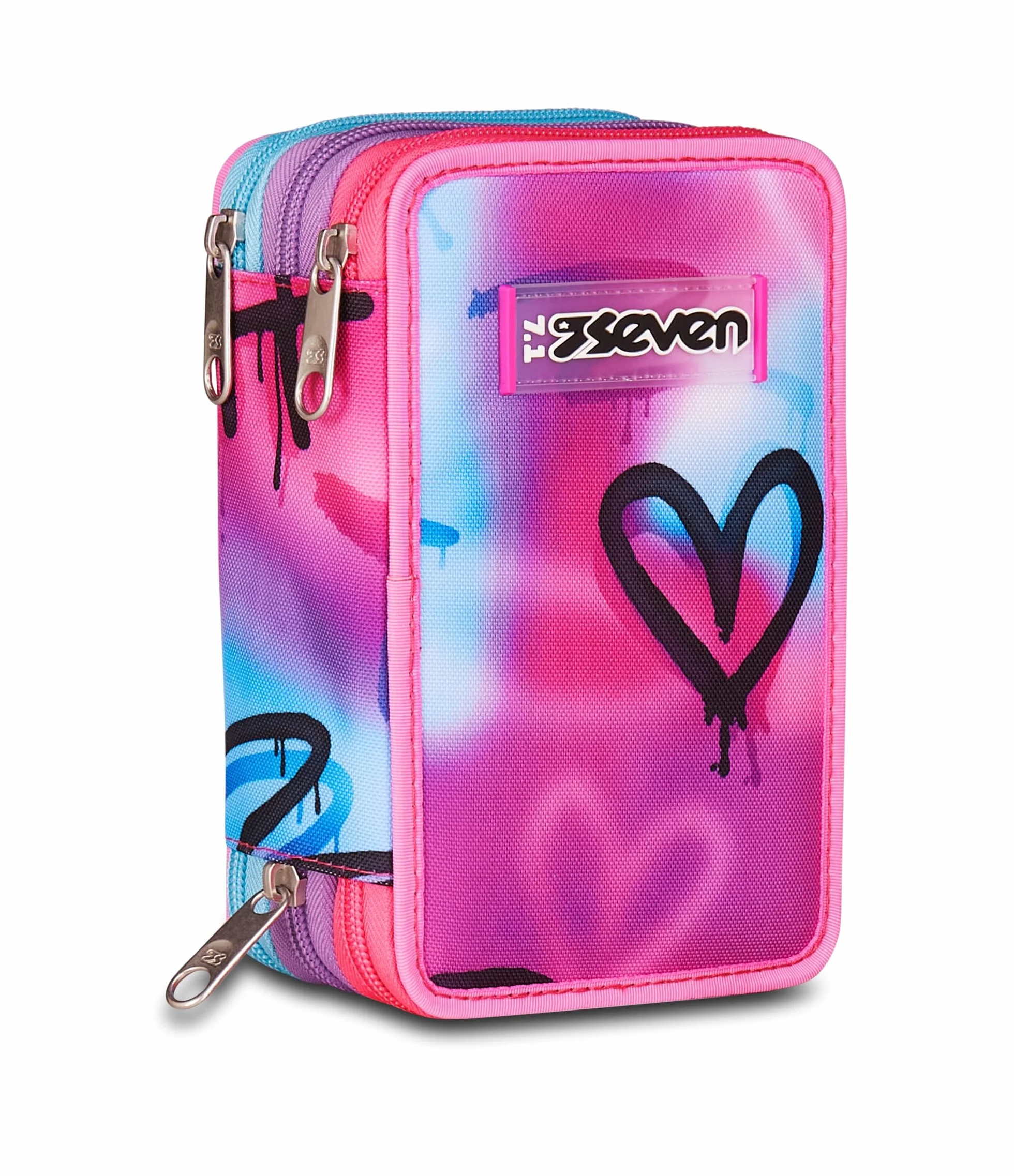 Seven Astuccio Scuola 3 scomparti con Matite Pennarelli Penne 3 Zip rosa/azzurro