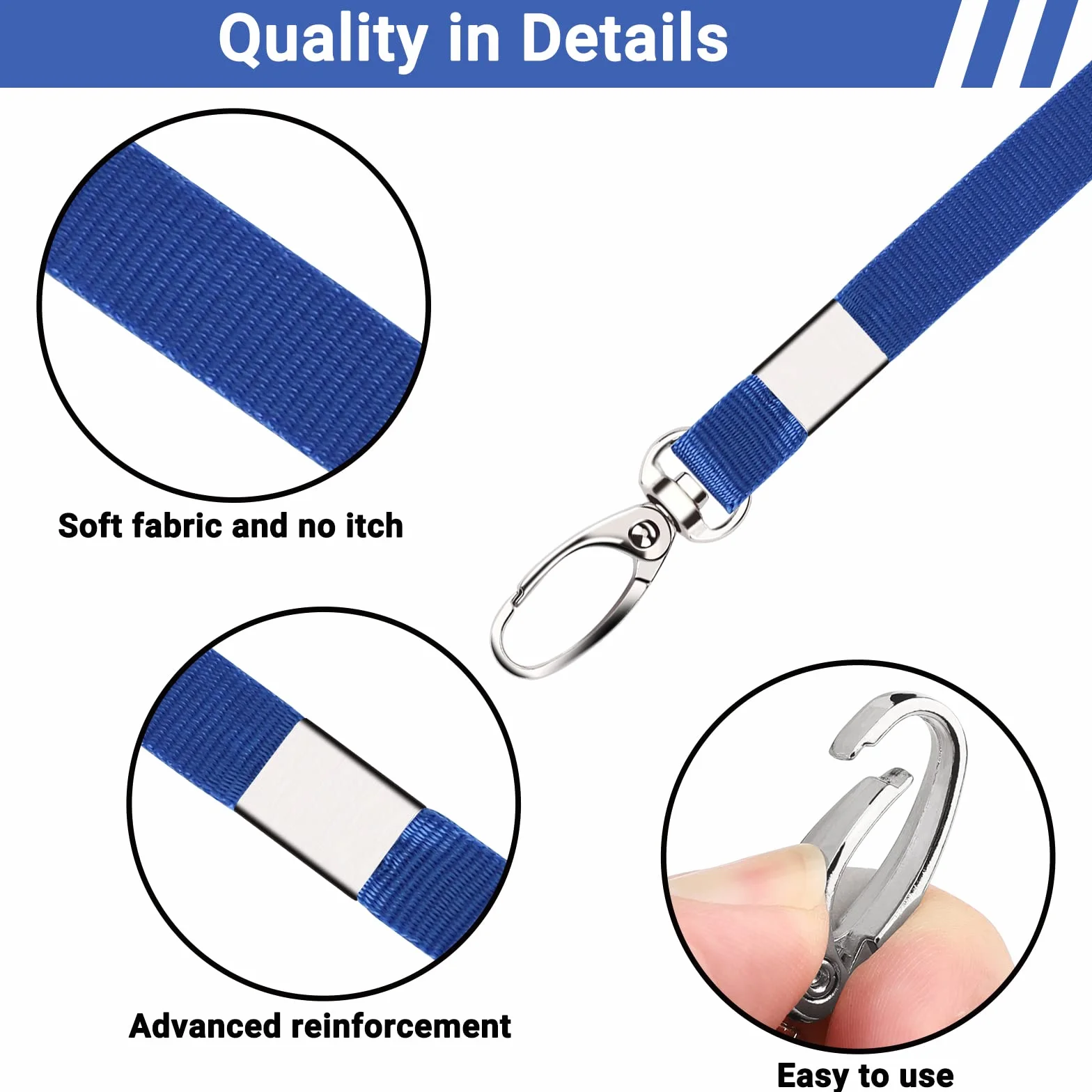 Segus Cordino da Collo Blu 20 Pezzi Laccio con Fibbia Metallica Girevole Lanyards in Imitazione di Nylon Accessori Portabadge