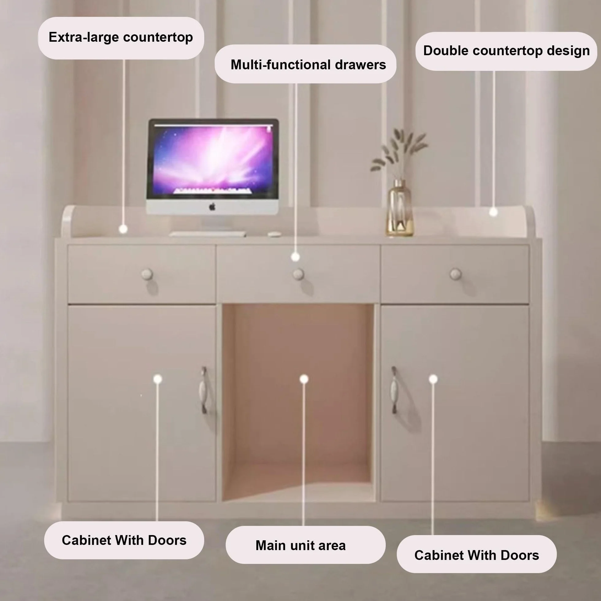 Bancone Reception Cassa Scrivania ufficio Moderno(Milky white,39.3 in)