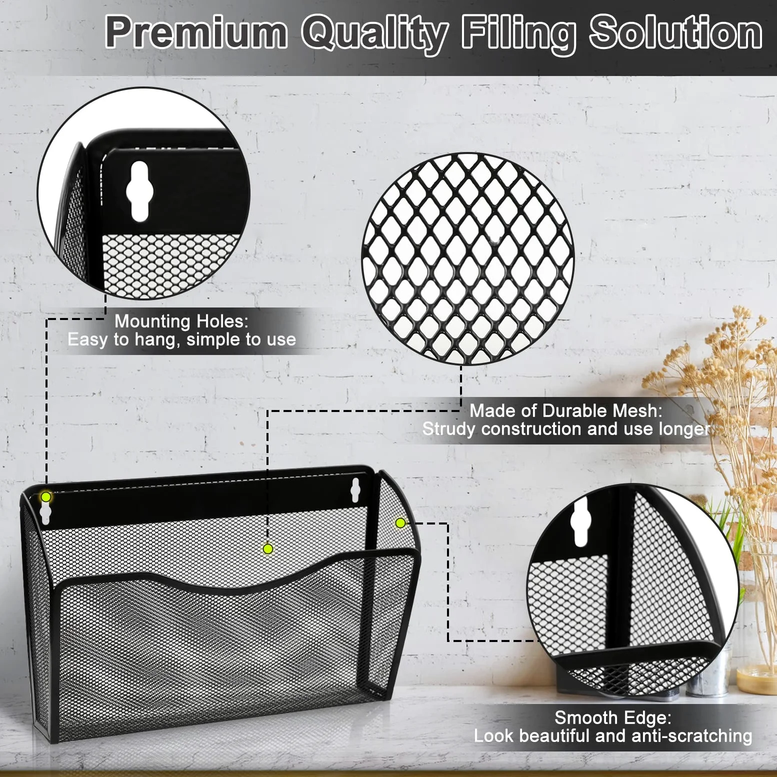 ESYLIFE Organizer Documenti Parete, 3 Tasche Portariviste da Parete Metallo Scaffale per Documenti A4 Organizzatore Scrivania Ufficio Casa, Nero