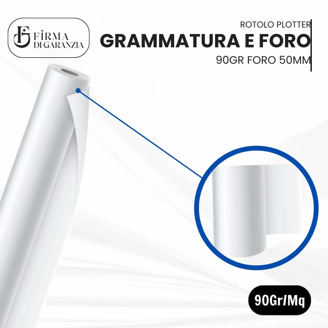 Rotoli Plotter 914mm x 50m 90 gr/mq Carta Bianca A0 Confezione 4 Pz Compatibili HP EPSON STYLUS