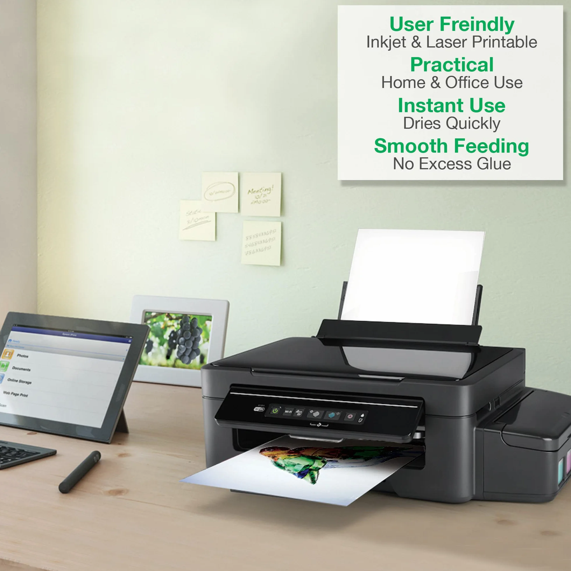 Carta adesiva lucida A4 per stampanti inkjet e laser, impermeabile, vinilica trasparente - Evergreen Goods Ltd