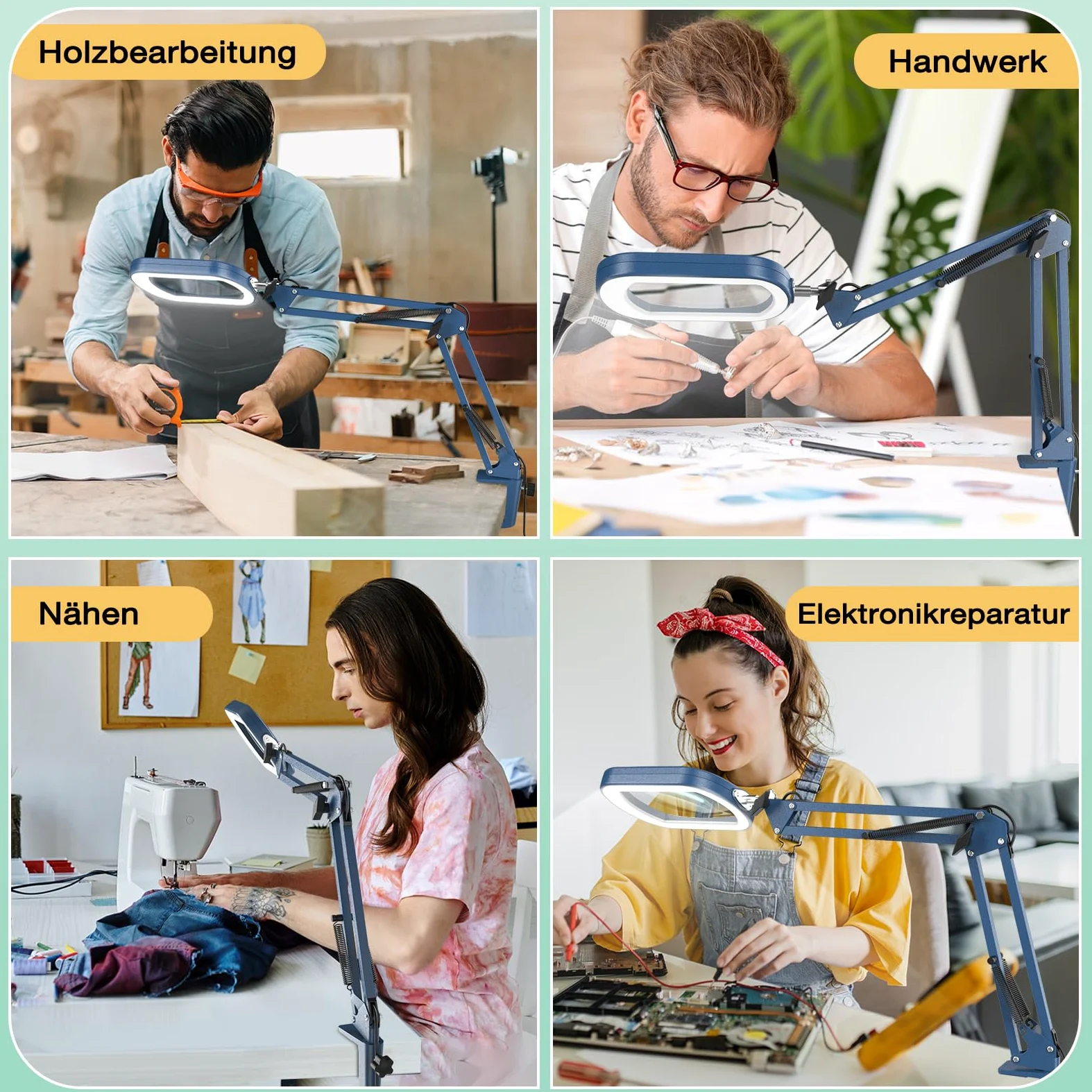 10 lenti con luce e morsetto, lente d'ingrandimento per illuminazione in vetro, 5 modalità di colore e dimmerabilità continua, lampada da scrivania a LED, a mani libere, per artigianato, hobby