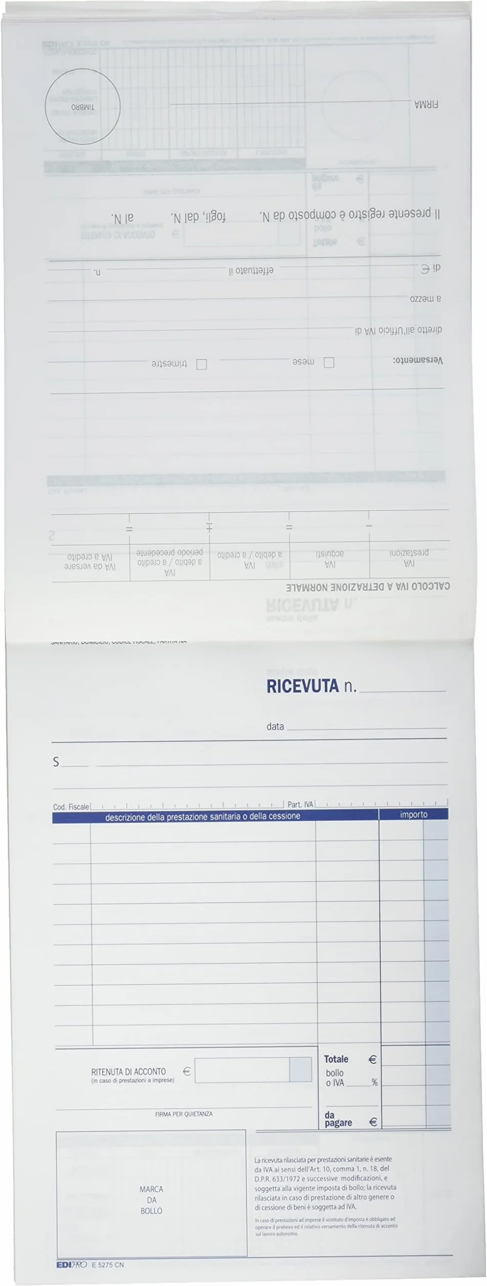 EDIPRO E5275CN Blocco ricevuta sanitaria 50x2 autoricalcante 22x14,8