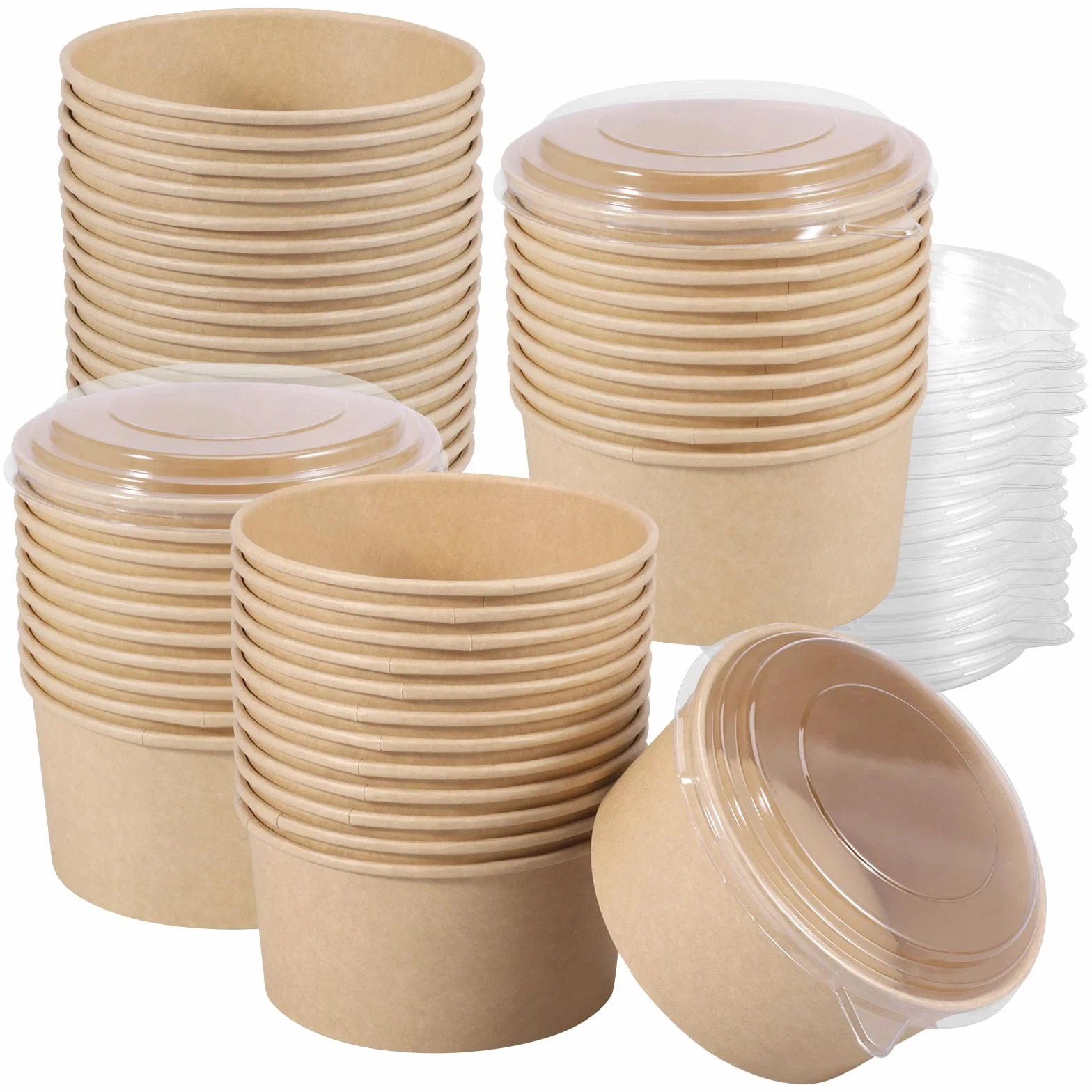 Ciotole di carta 1000 ml compostabili 50 pezzi con coperchio per zuppa insalata dolci