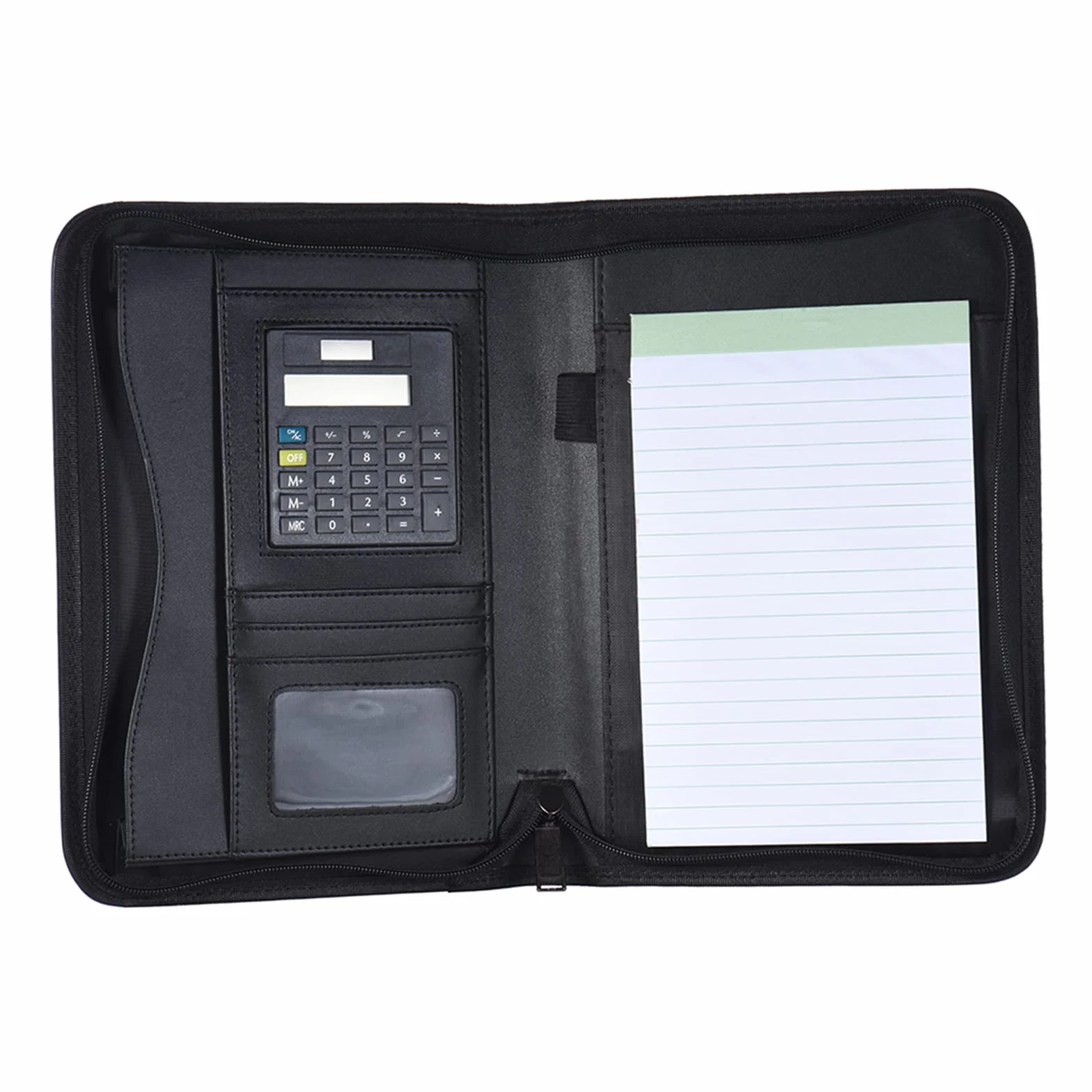 Portafoglio Portatile, Cartella Portadocumenti in Pelle PU A5 con Calcolatrice, Chiusura con Cerniera, Organizer per Documenti, Porta Tessere, Blocco Note per Uomo e Donna,