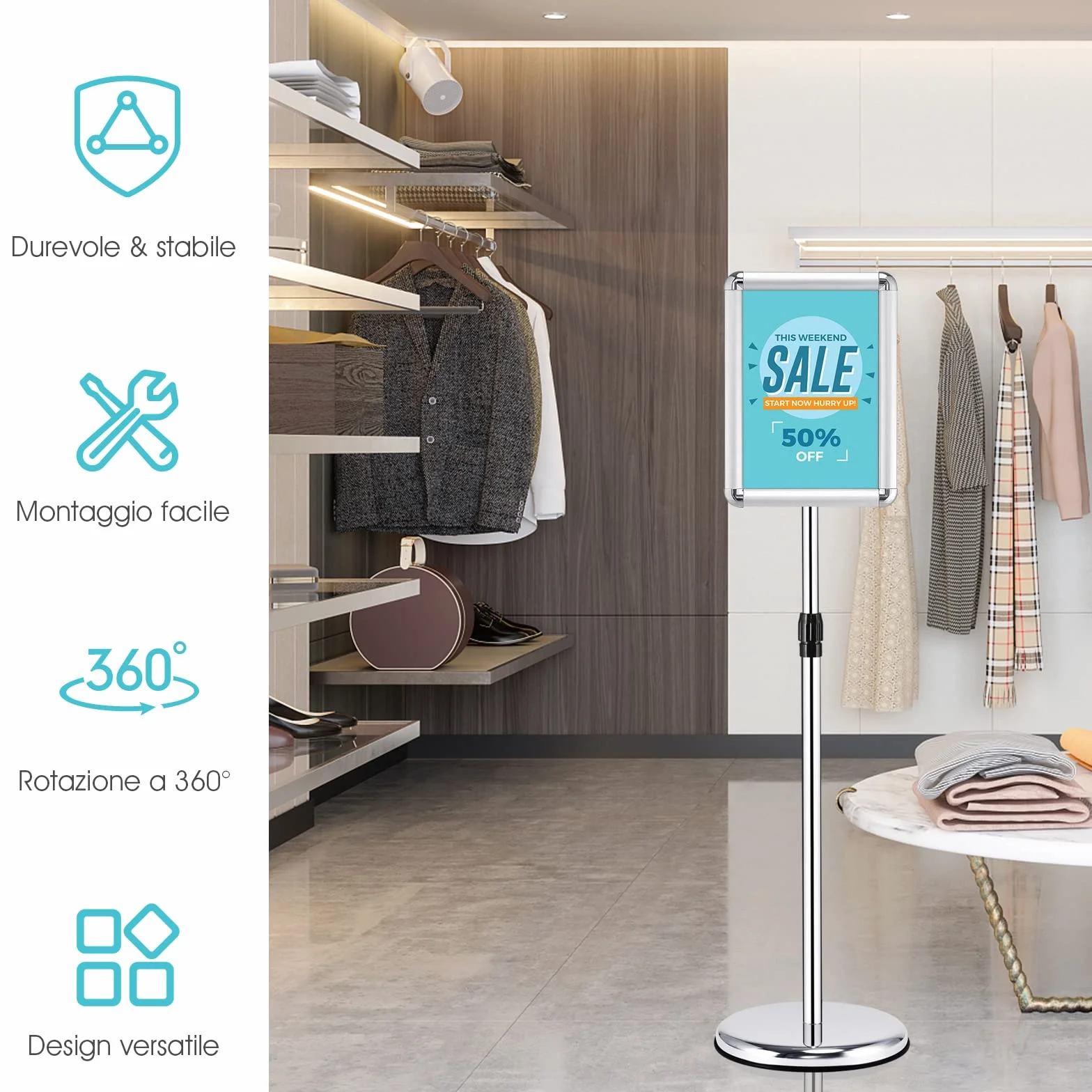 COSTWAY A4 A3 Supporto Poster Espositore da Pavimento in Metallo Girevole Regolabile in Altezza