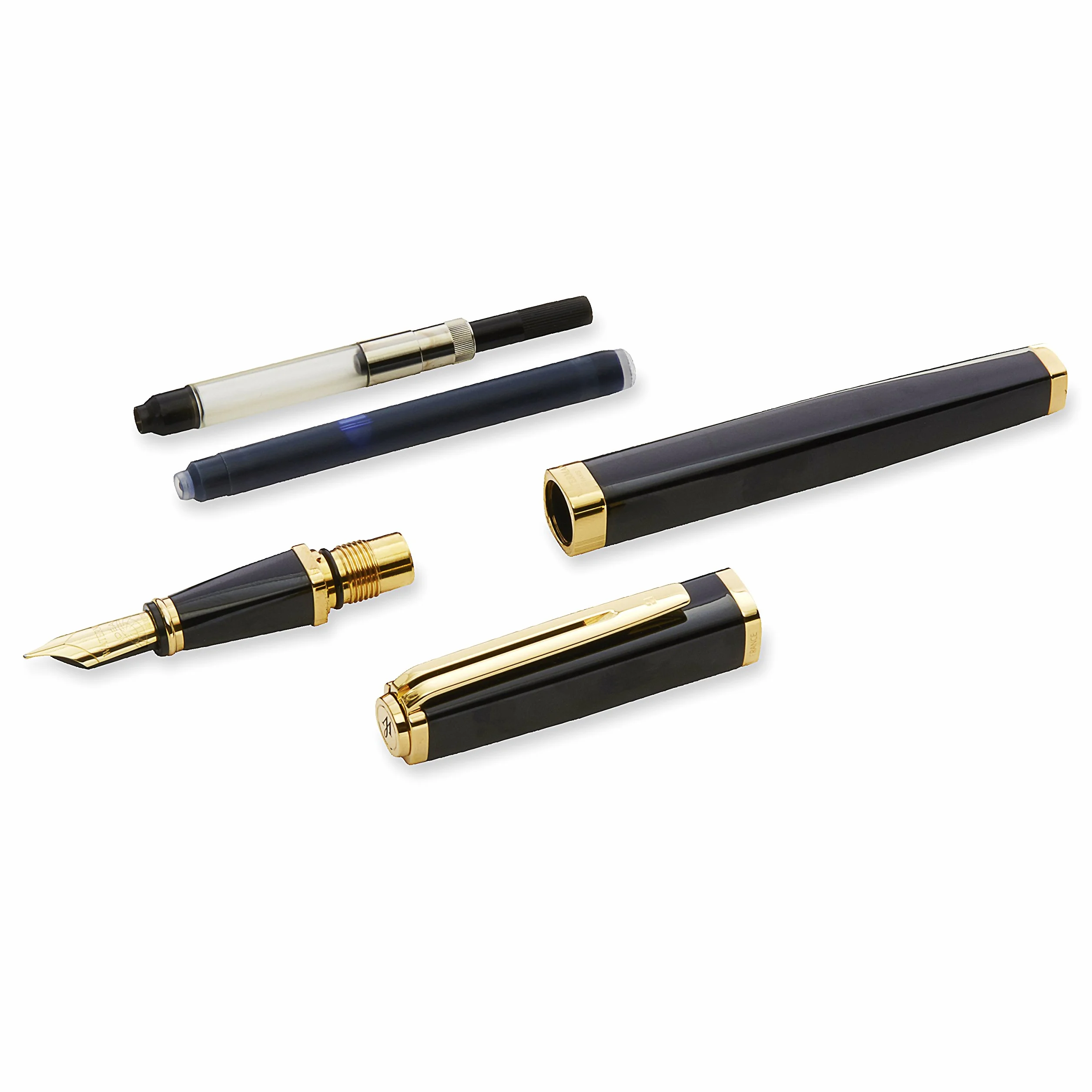 Waterman Exception Penna Stilografica Sottile, Pennino Medio con Cartuccia di Inchiostro Blu, Nero con Clip in Oro 23 Carati, Confezione Regalo