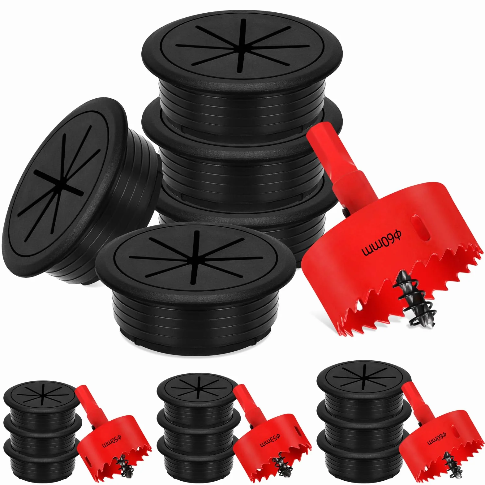 Glarks 60mm passacavi flessibili scrivania set 6 pezzi copertura foro cavi