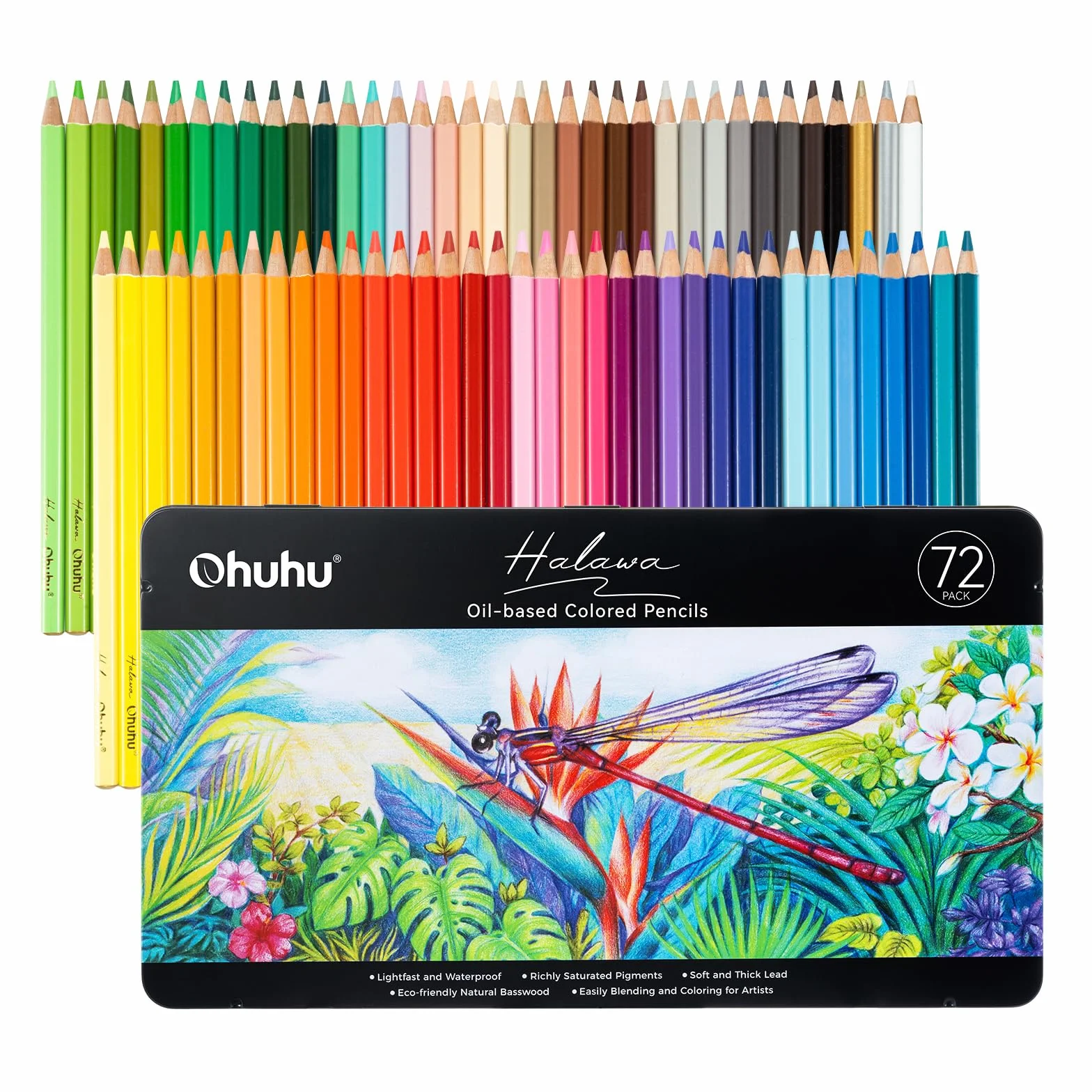 Ohuhu Matite colorate, 72 colori a matita sfumabili ad alta pigmentazione con anima morbida e spessa da 4 mm a base di olio per artisti professionisti che disegnano e fanno schizzi - Halawa Series