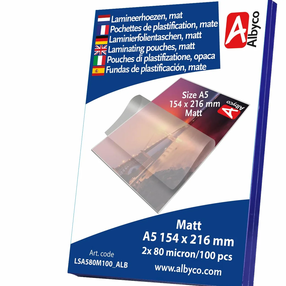 Albyco Buste per Laminazione Opaca A5 154x216 mm 160 Microns 100 Pezzi
