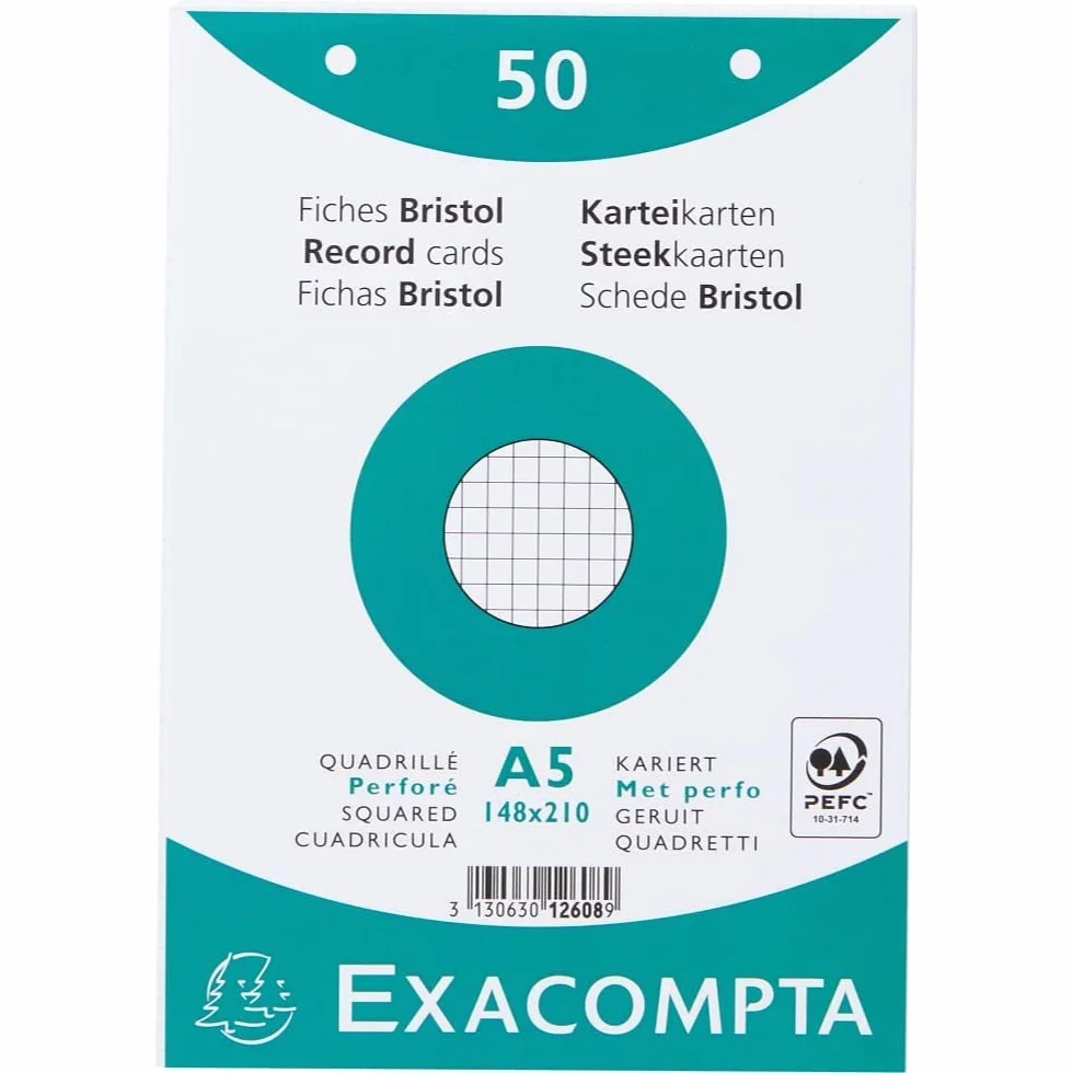 Exacompta 12608E Cartoncini Bristol 14x21 cm Bianco