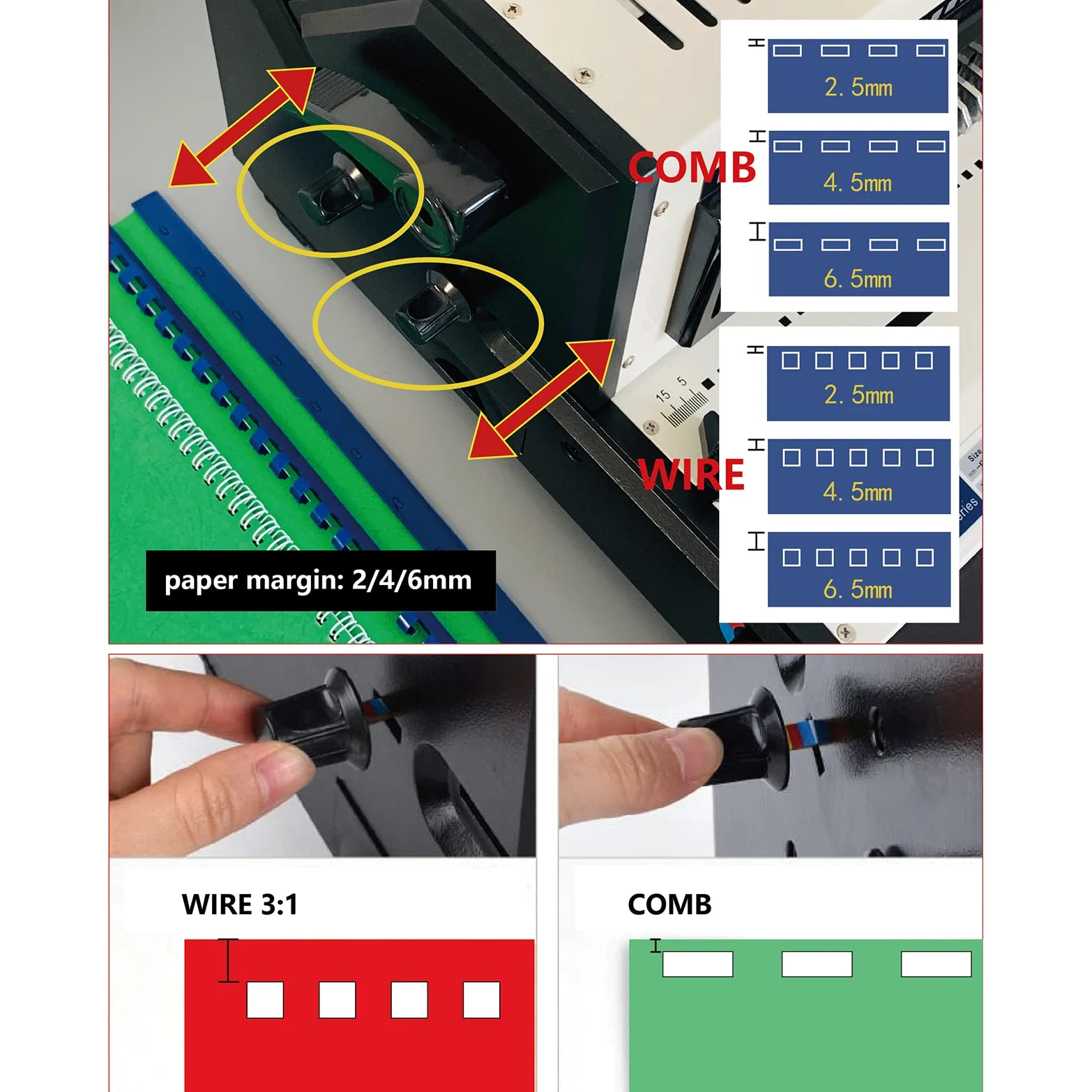 Accessori per Ufficio, rilegatrice Grembiule Multifunzionale e rilegatrice ad Anelli in Ferro Punzonatrice e rilegatrice a Clip 3 in 1 per Documenti da Ufficio