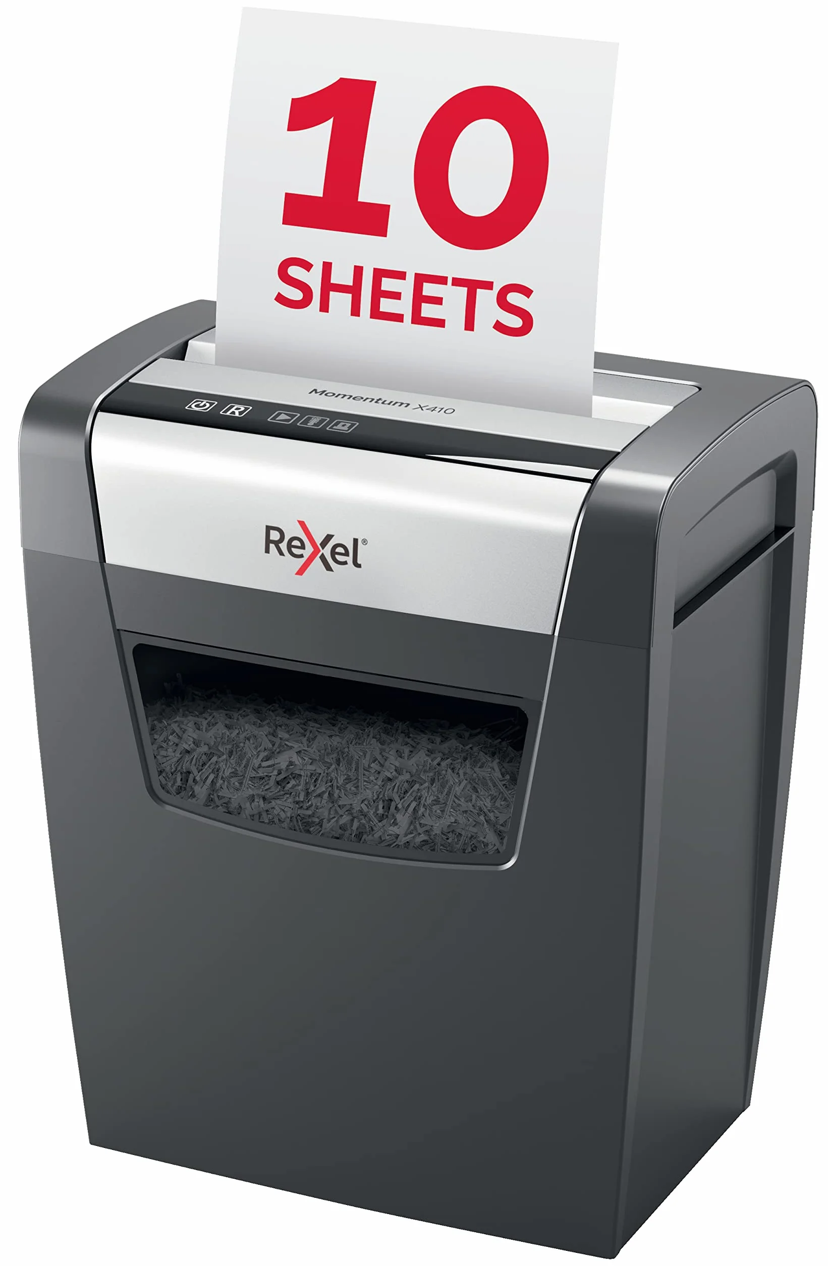 REXEL Momentum X410, Distruggidocumenti Manuale, 11-10 Fogli A4 (70-80 gr/mq), Taglio a Frammento, Livello di sicurezza P-4, per Uso Personale/Home Office, Capacità 23 Litri, 2104571EU