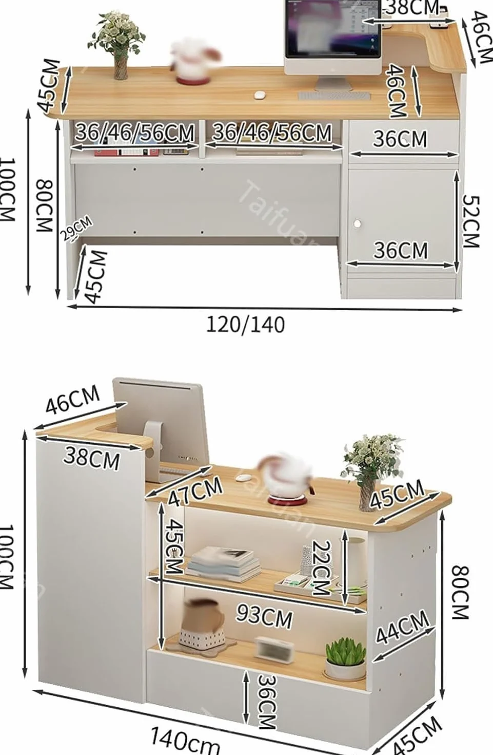 Banco Reception Banco Reception Curvo Alto Ufficio, Banconi Reception Forma L Estetica, Bancone Cassa per Negozio Angolare con Cassetto e Armadio(Walnut/Right,140x100x45cm)