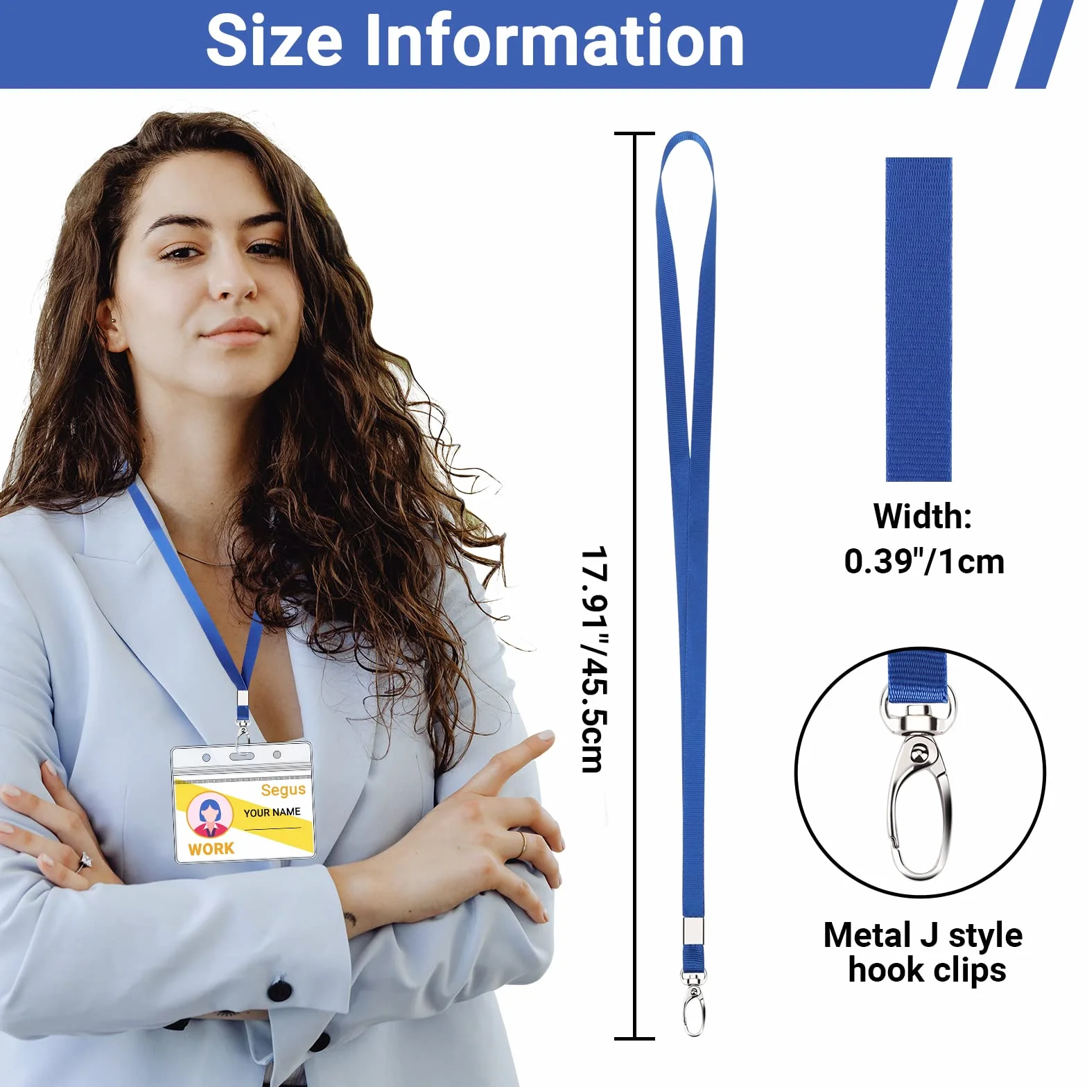 Segus Cordino da Collo Blu 20 Pezzi Laccio con Fibbia Metallica Girevole Lanyards in Imitazione di Nylon Accessori Portabadge