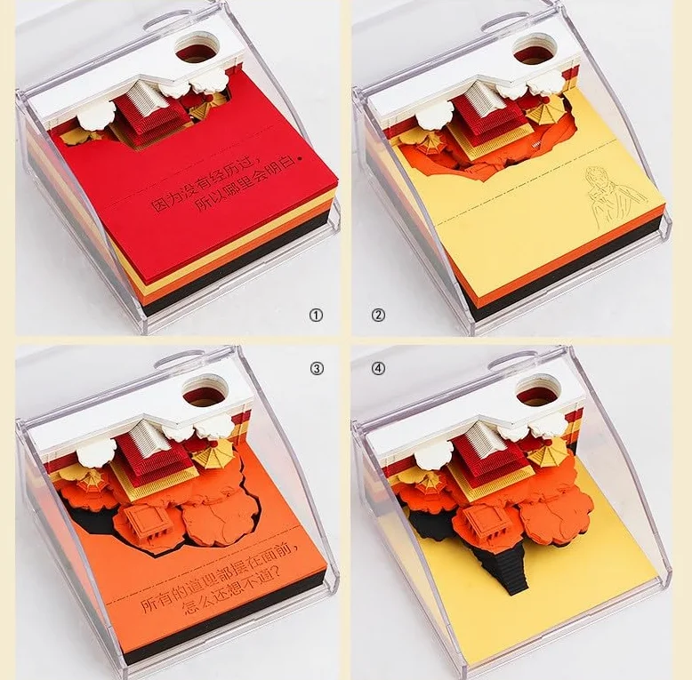 3D Memo pad, Carta Arte Note Adesive Modello Di Costruzione Di Sculture In Carta Fai-Da-Te Adatto per Decorazioni Domestiche con Scatola Di Visualizzazione In Acrilico Trasparente