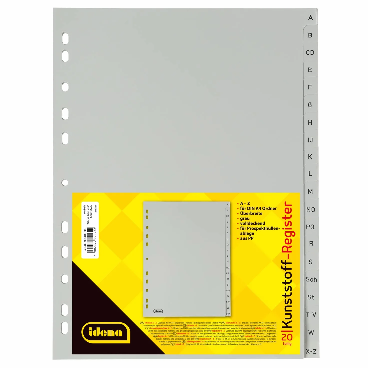 Indice A-Z Idena 302028 per DIN A4 plastica larghezza extra 20 pezzi grigio