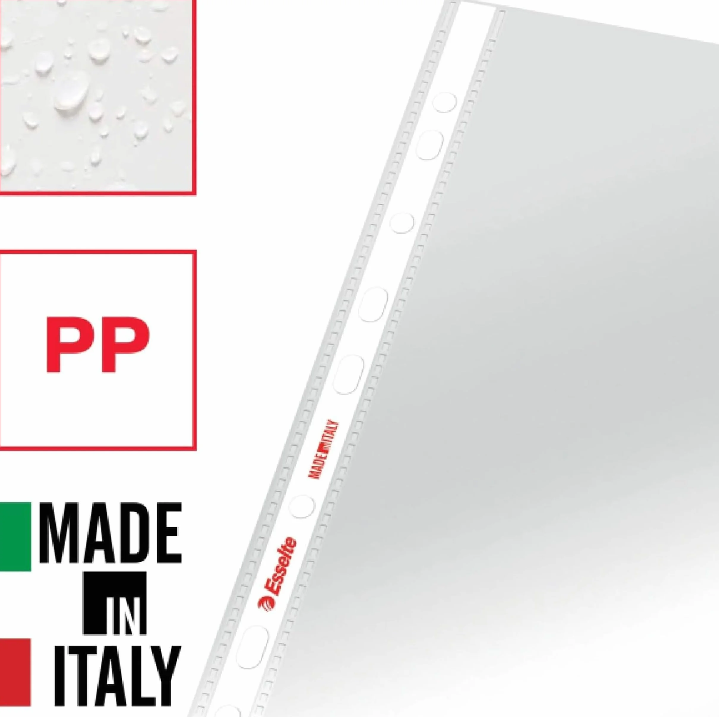 Esselte OXFORD SMART Buste per raccoglitori a perforazione universale A4, 400 pezzi, PP Lucido, con Scatola Multiuso
