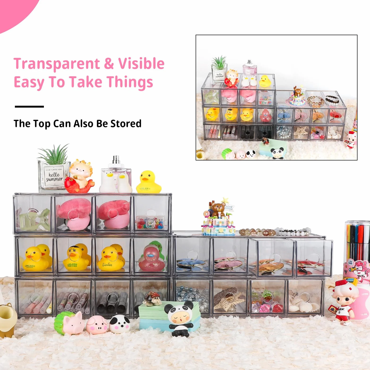 Organizzatore da scrivania con 4 cassetti trasparente impilabile cassettiera storage box multifunzione per cancelleria ufficio