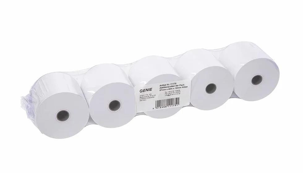 Genie Rotoli di carta per registratori di cassa 57 x 12 mm 40 lfm 100% senza legno bianco 5 pz