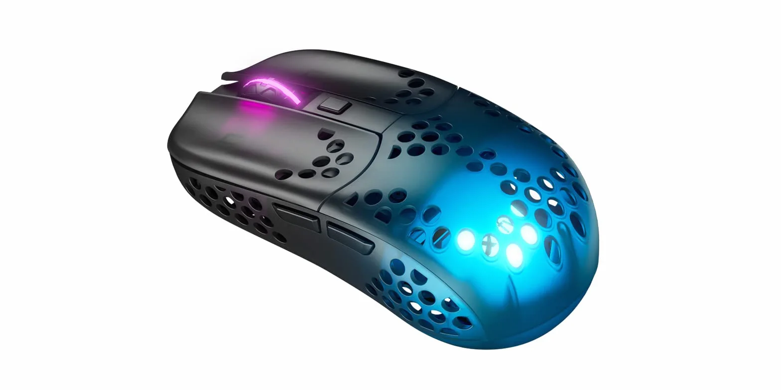 Xtrfy MZ1 Wireless, Mouse da Gioco Senza Fili Ultraleggero, Radio 2,4 GHz, Forma Esclusiva per un Puntamento Ottimale, Illuminazione RGB, Ricaricabile, Nero